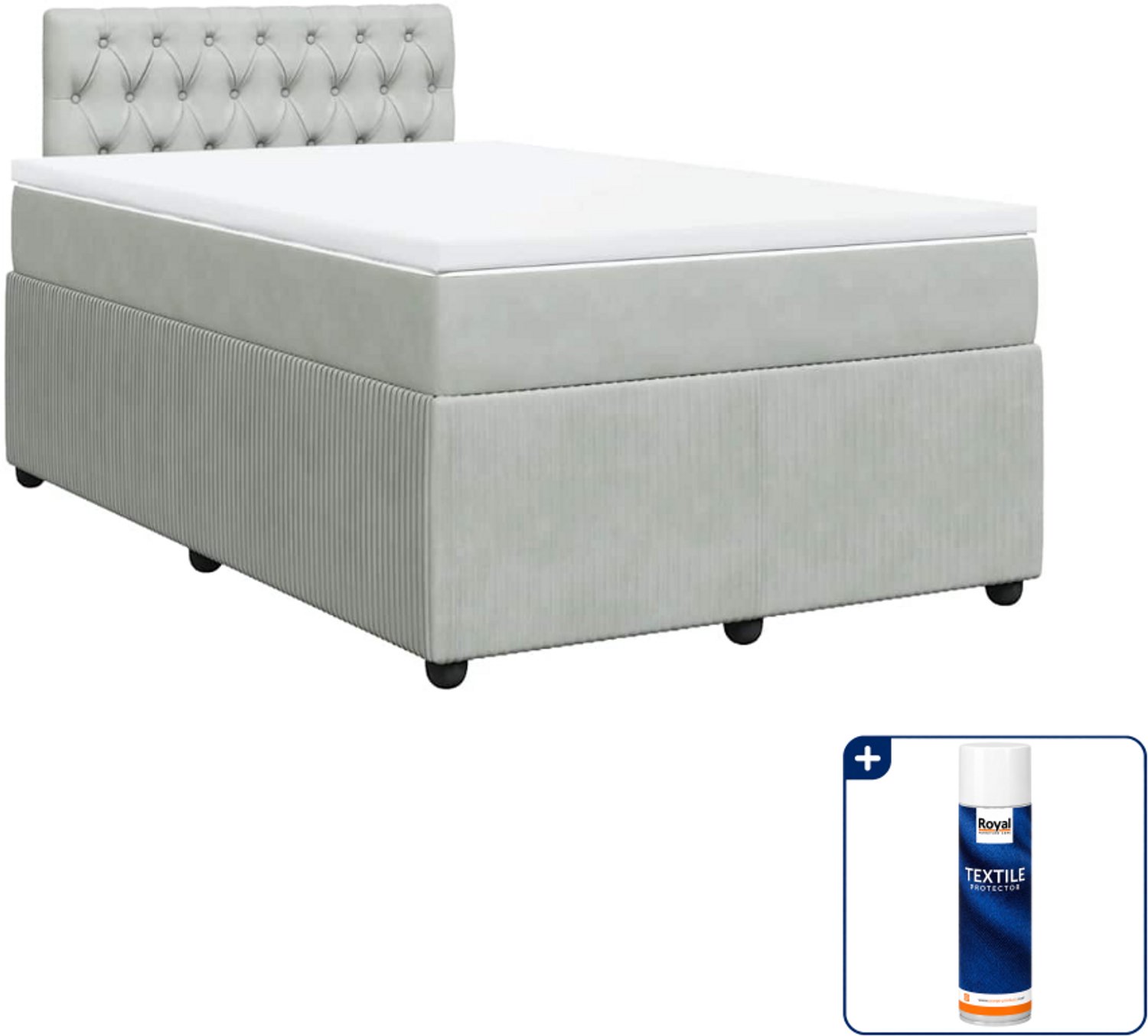 vidaXL boxspring met matras 120 x 190 cm - fluweel - lichtgrijs - Inclusief textielbeschermer 500 ml