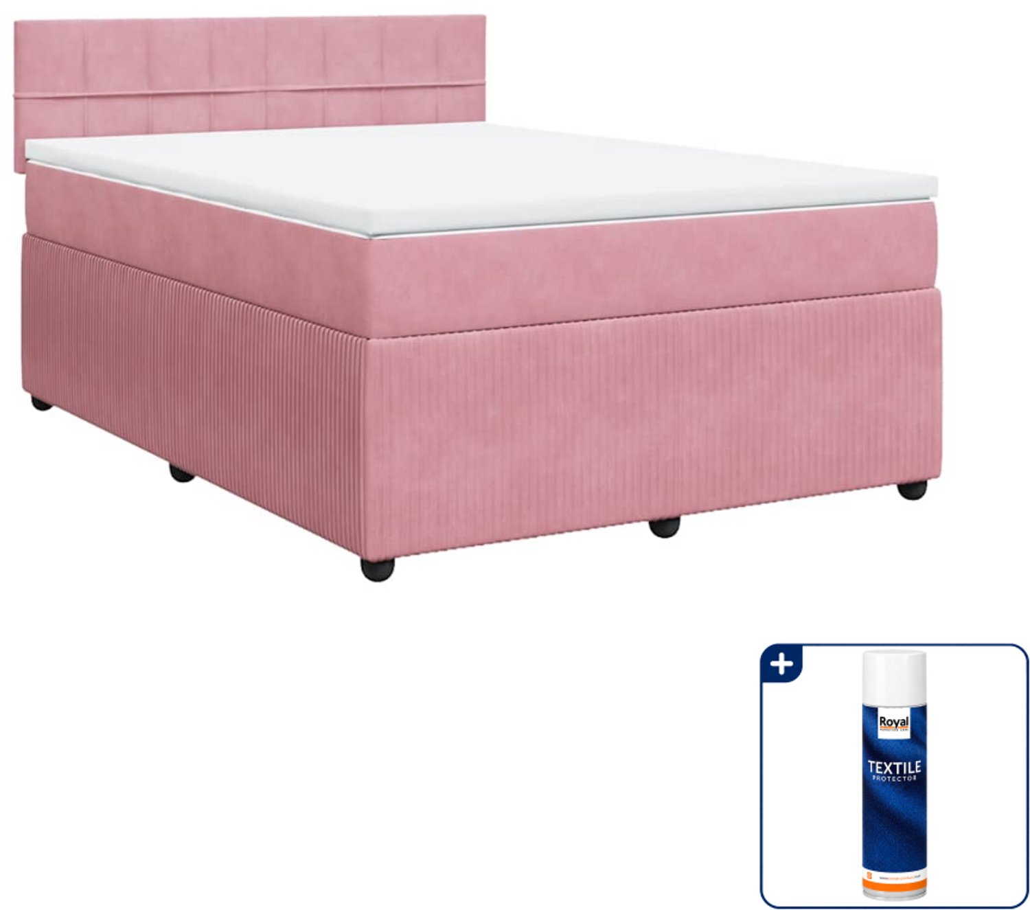 vidaXL boxspring met matras - Small double - 140 x 200 cm - roze - Inclusief textielbeschermer 500 ml