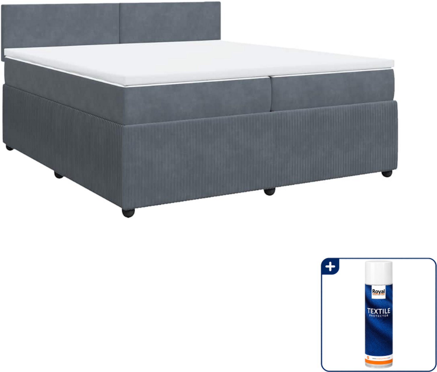 vidaXL Boxspring - Super kingsize - 200 x 200 cm - fluweel - donkergrijs - Inclusief textielbeschermer 500 ml