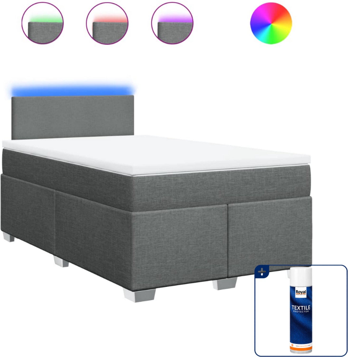 vidaXL boxspring met matras 120 x 200 cm - stof - donkergrijs - Inclusief textielbeschermer 500 ml
