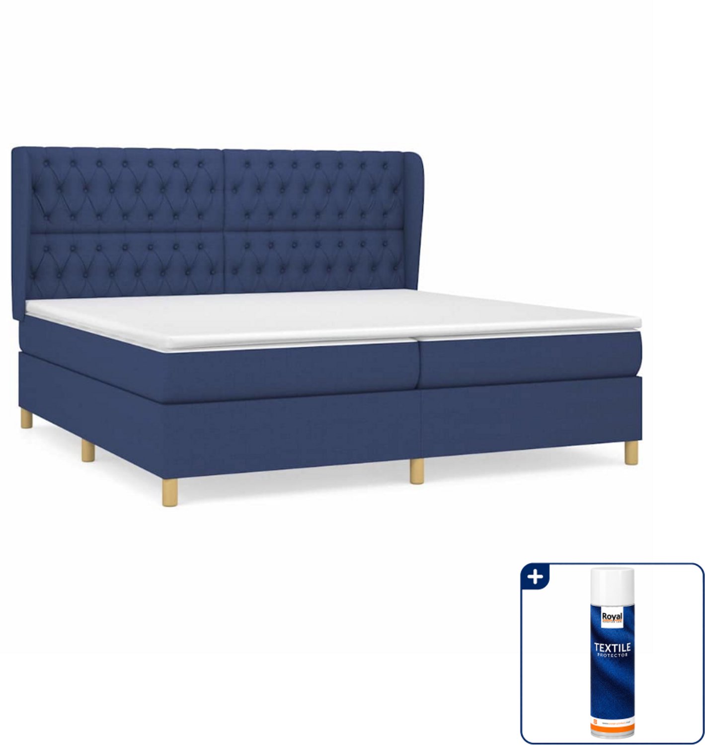 vidaXL Boxspring Super kingsize - 200 x 200 cm - blauw - Inclusief textielbeschermer 500 ml