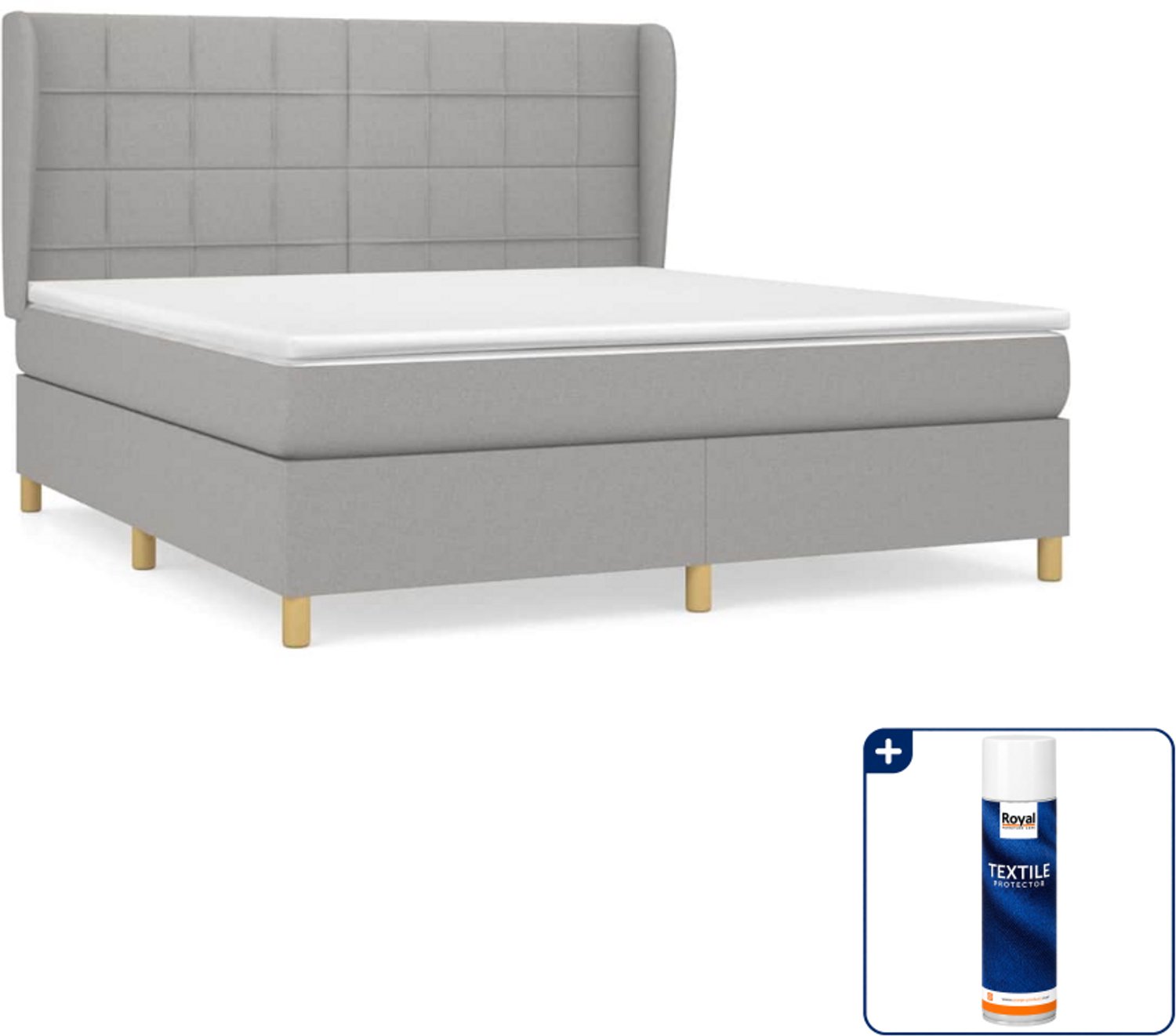 vidaXL Kingsize boxspring met matras - 180 x 200 cm - lichtgrijs - Inclusief textielbeschermer 500 ml