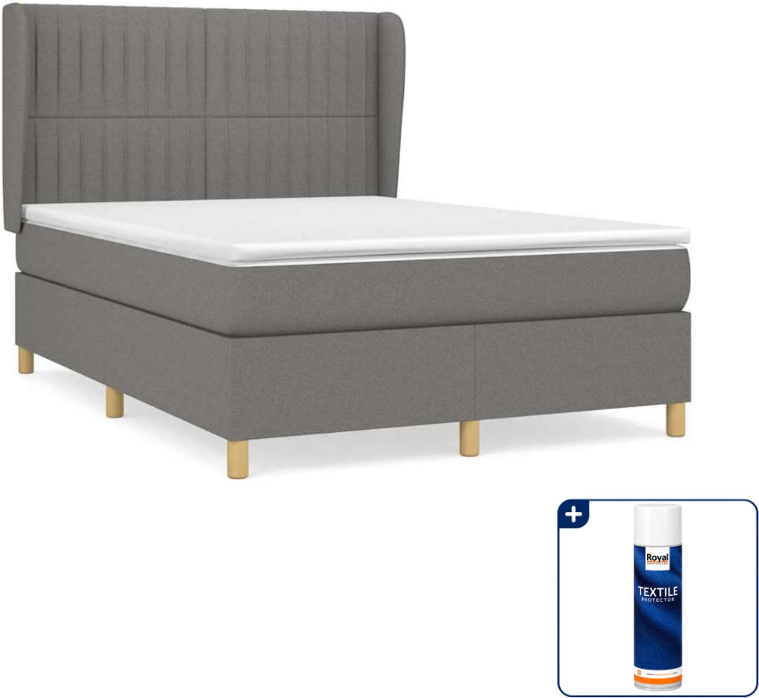 vidaXL Boxspring - Small double - 140 x 200 cm - donkergrijs - Inclusief textielbeschermer 500 ml