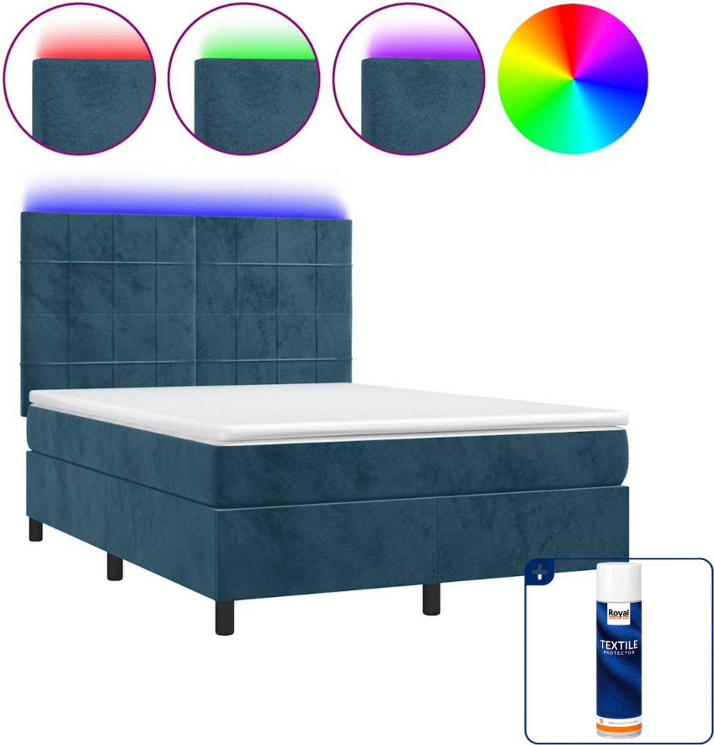 vidaXL boxspring Small double - 140 x 200 cm - fluweel - donkerblauw - Inclusief textielbeschermer 500 ml