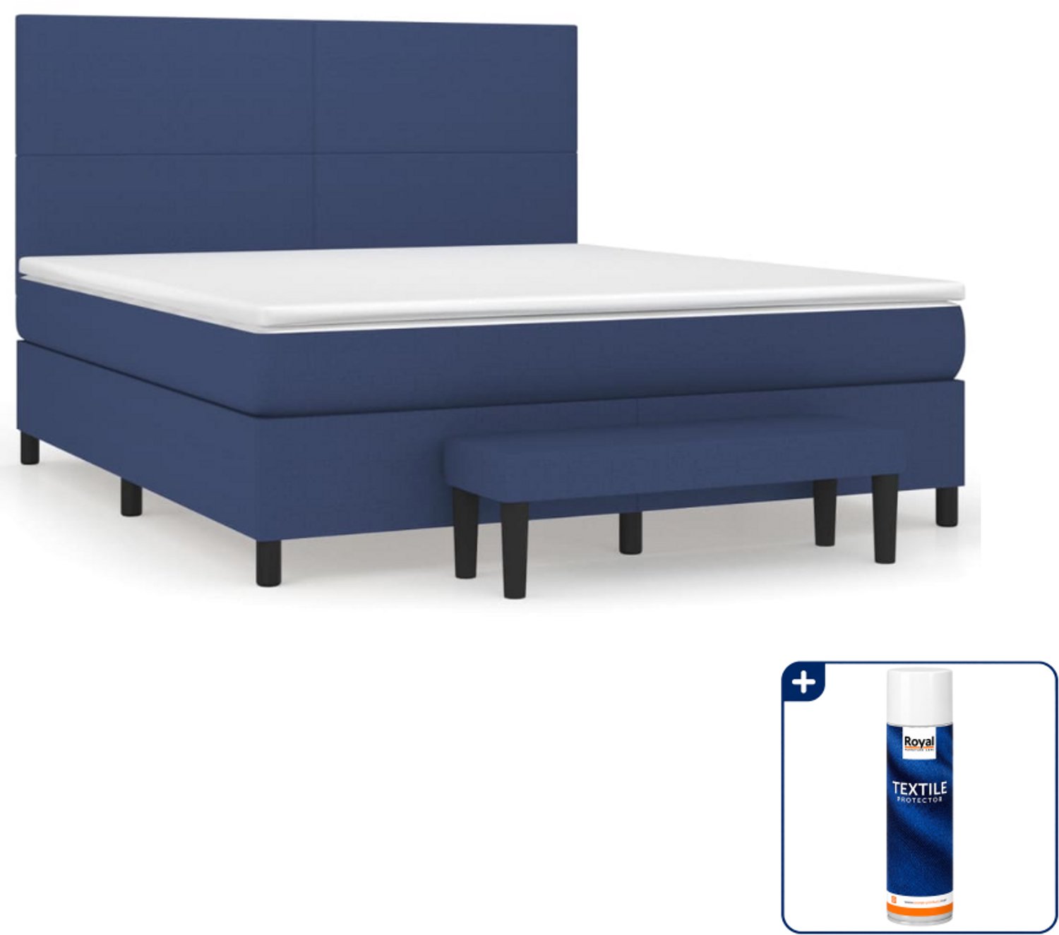 vidaXL Kingsize boxspring met matras en bank - 180 x 200 cm - blauw - Inclusief textielbeschermer 500 ml