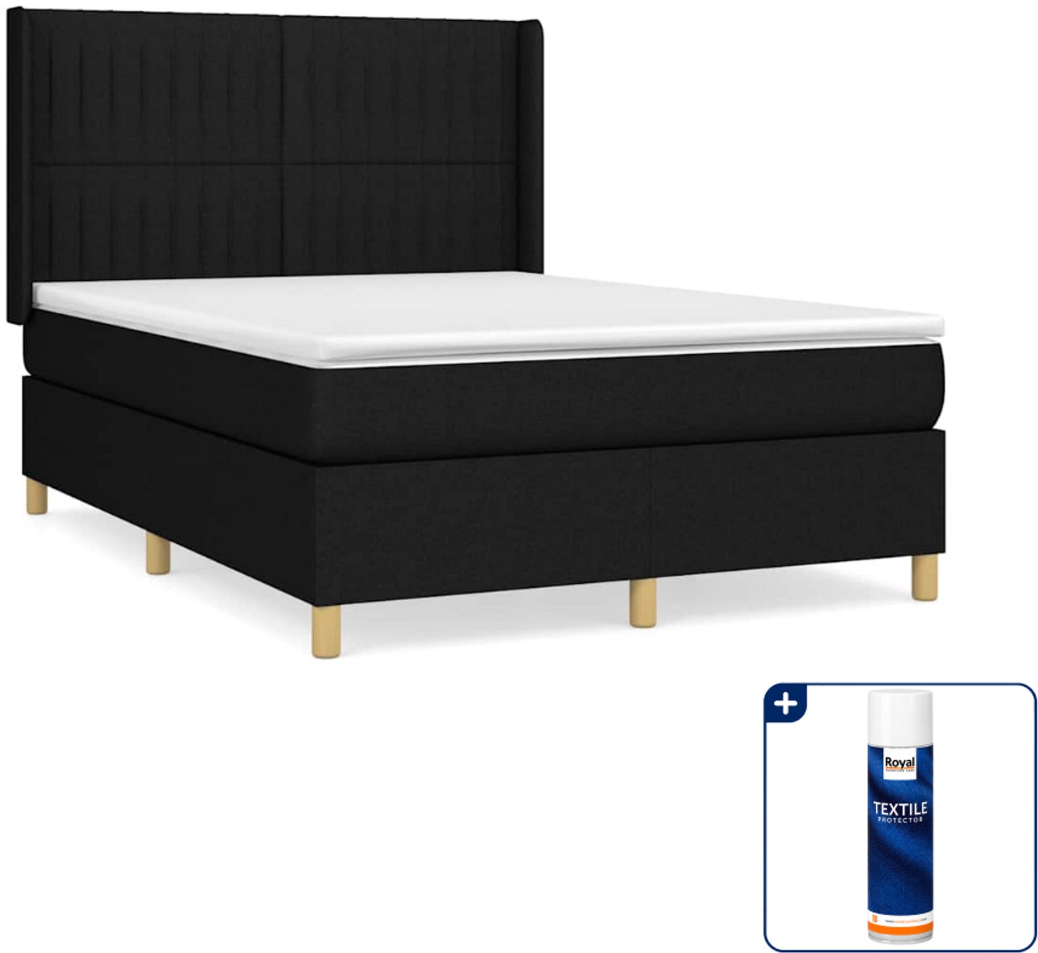 vidaXL boxspring met matras - Small double - 140 x 200 cm - zwart - Inclusief textielbeschermer 500 ml