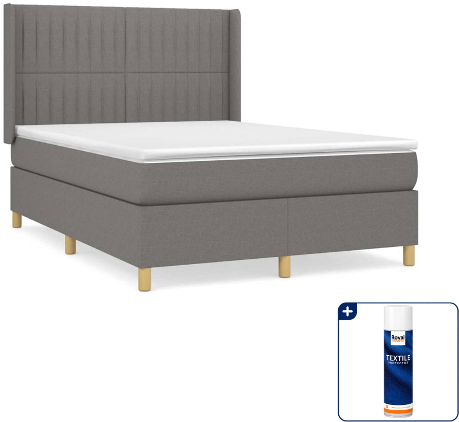 vidaXL boxspring met matras 140 x 190 cm - stof - donkergrijs - Inclusief textielbeschermer 500 ml