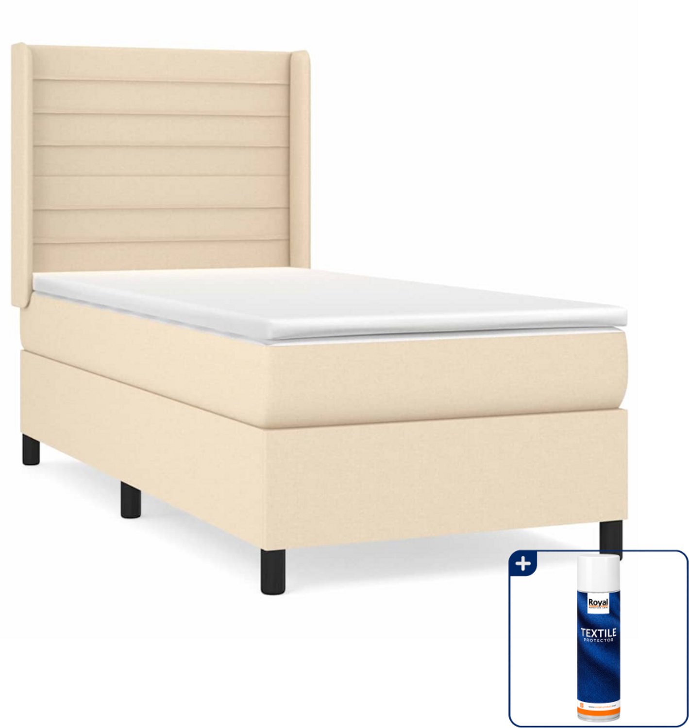 vidaXL boxspring met matras 100 x 200 cm - crème - Inclusief textielbeschermer 500 ml