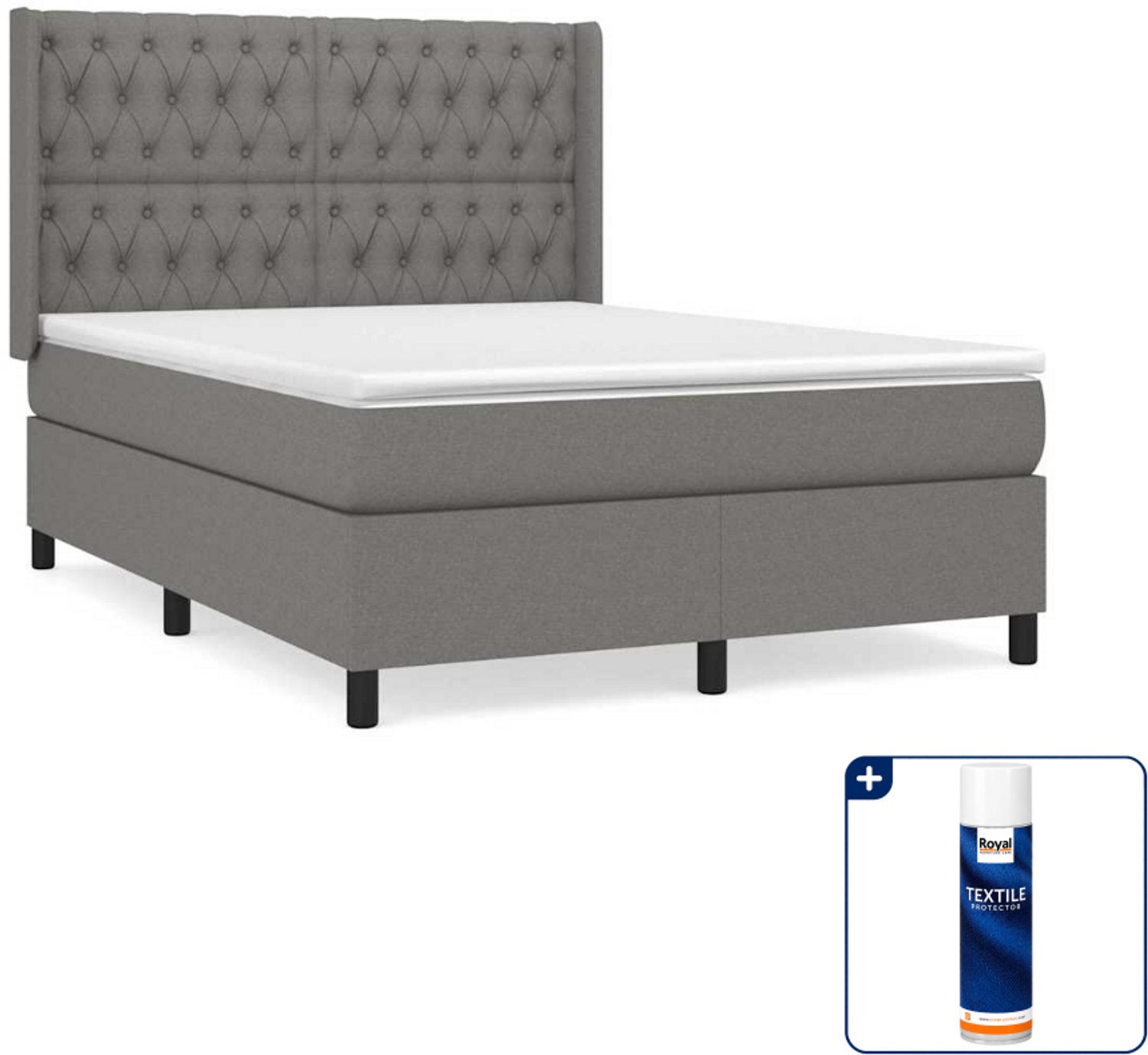 vidaXL boxspring met matras 140 x 190 cm - donkergrijs - Inclusief textielbeschermer 500 ml