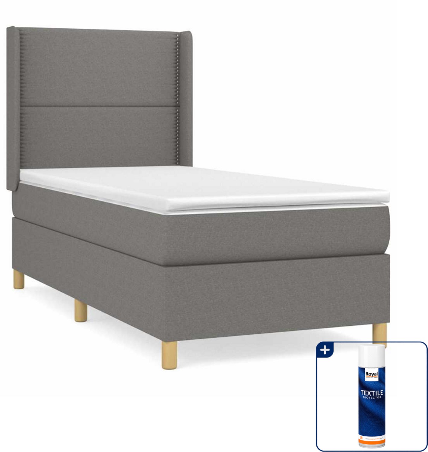 vidaXL boxspring met matras - 100 x 200 cm - donkergrijs - Inclusief textielbeschermer 500 ml