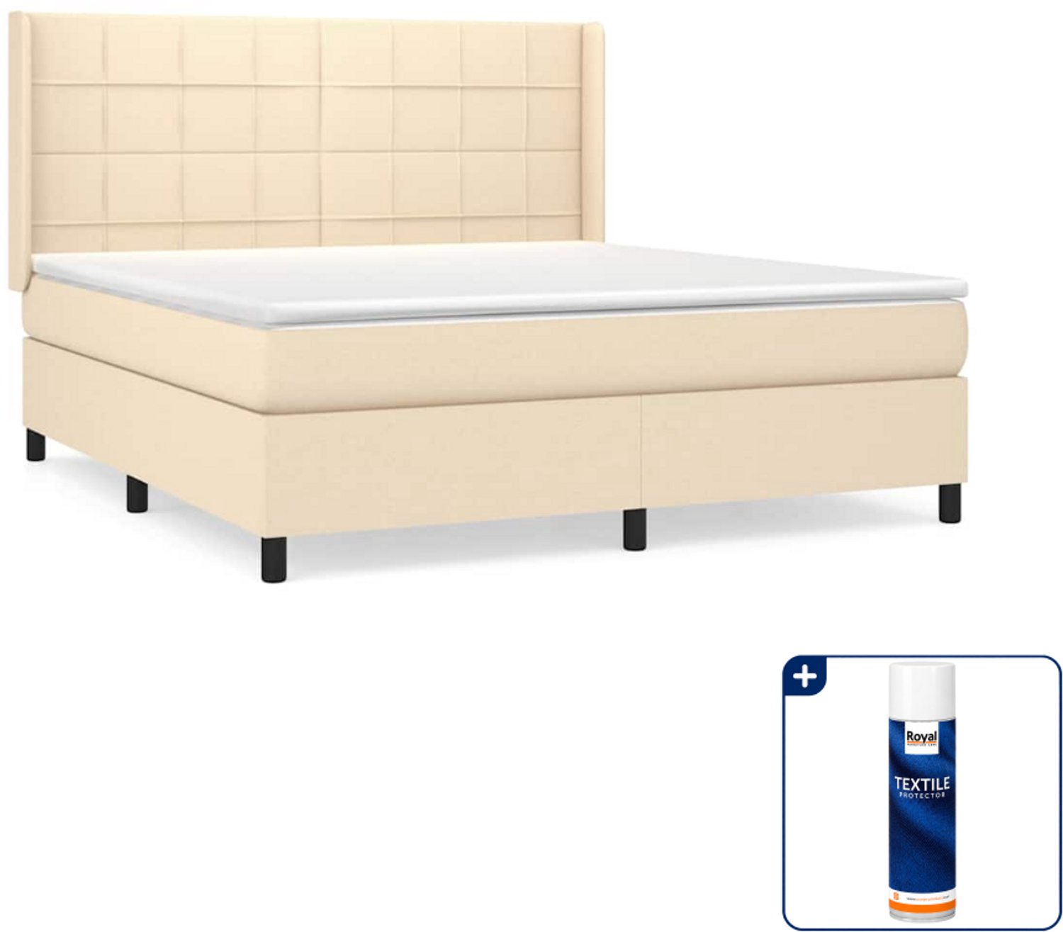 vidaXL Kingsize boxspring met matras - 180 x 200 cm - crème - Inclusief textielbeschermer 500 ml