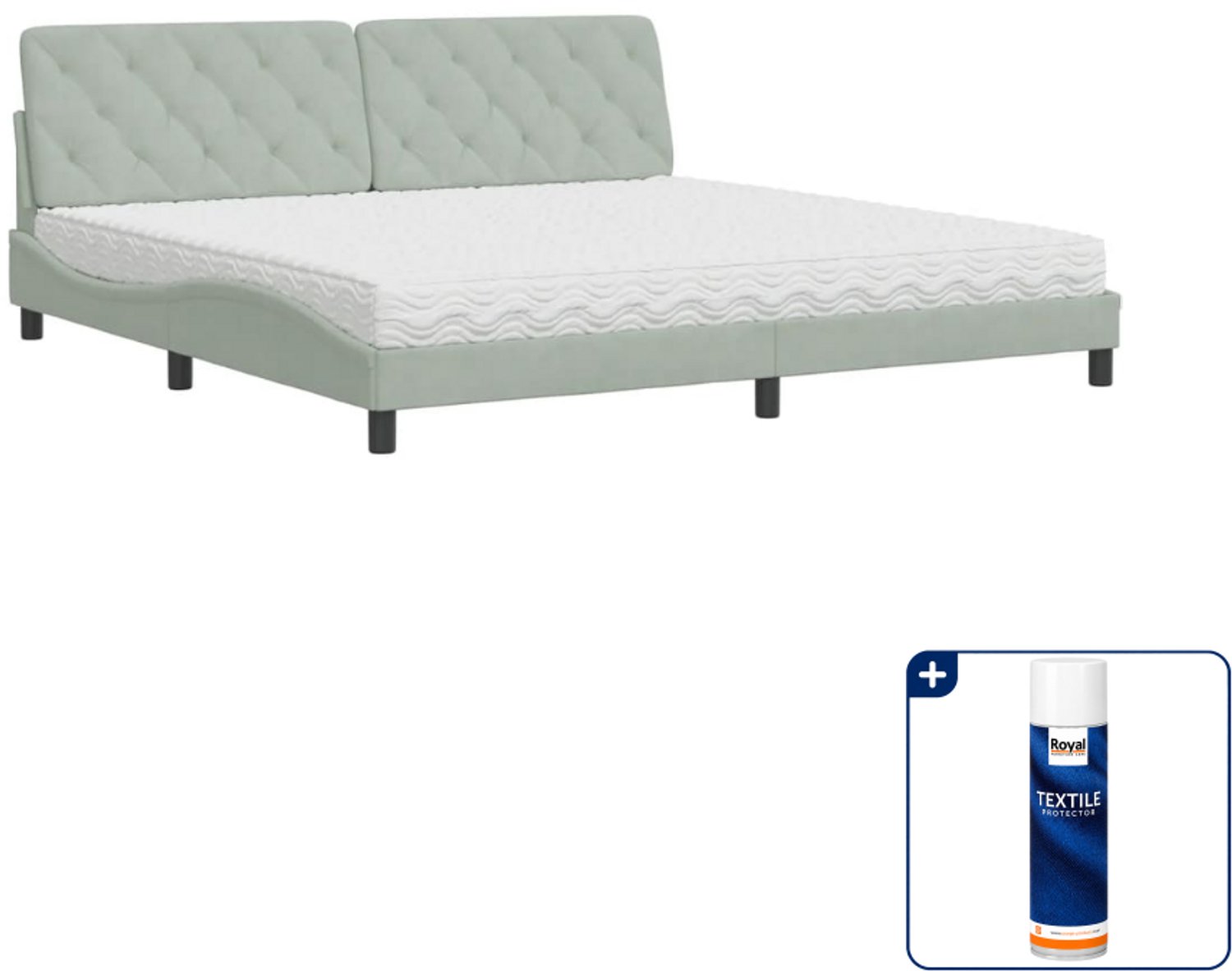 vidaXL Piran bed met matras - 200 x 200 cm - lichtgrijs - Inclusief textielbeschermer 500 ml