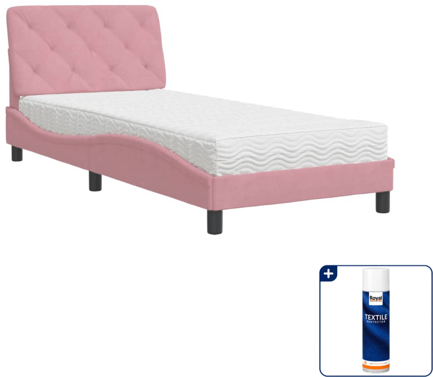 vidaXL Piran bed met matras - 80 x 200 cm - fluweel - roze - Inclusief textielbeschermer 500 ml