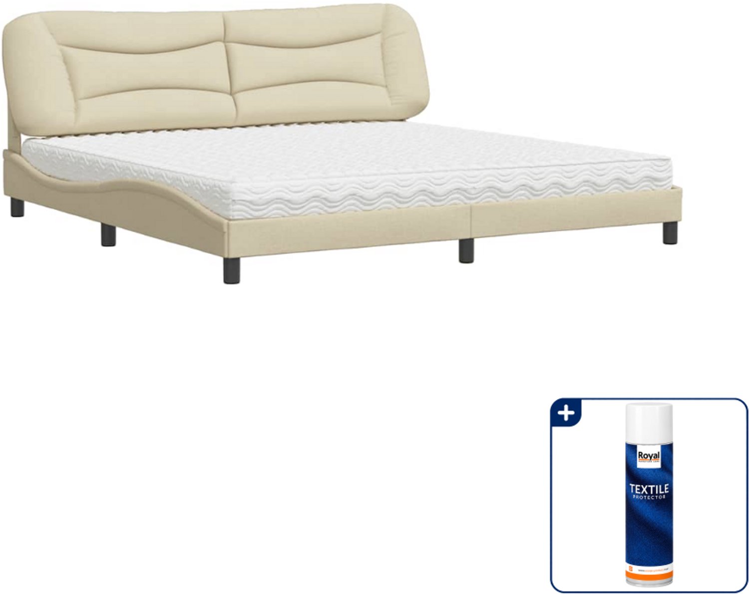 vidaXL Bed Hvar - Super kingsize - 200 x 200 cm - crème - Inclusief textielbeschermer 500 ml Zwart