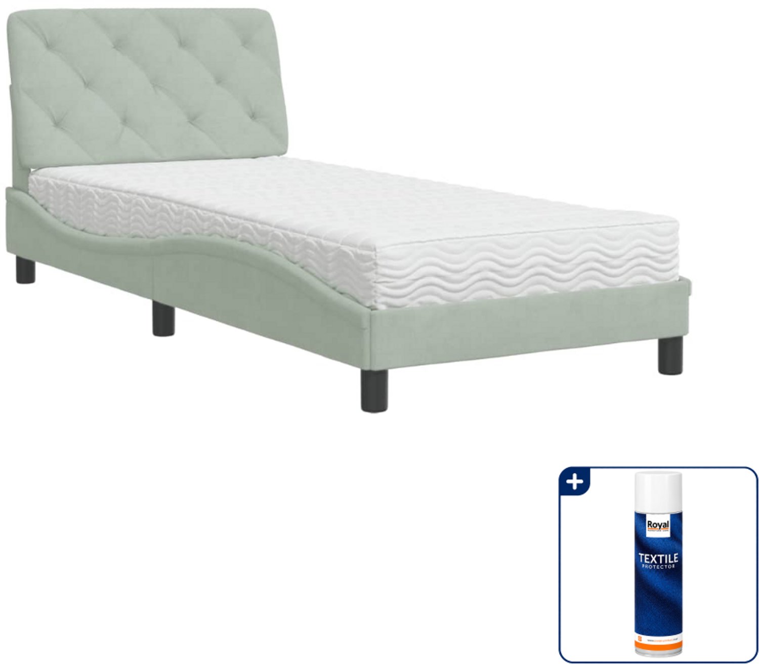 vidaXL bed met matras Piran - 80 x 200 cm - fluweel - lichtgrijs - Inclusief textielbeschermer 500 ml