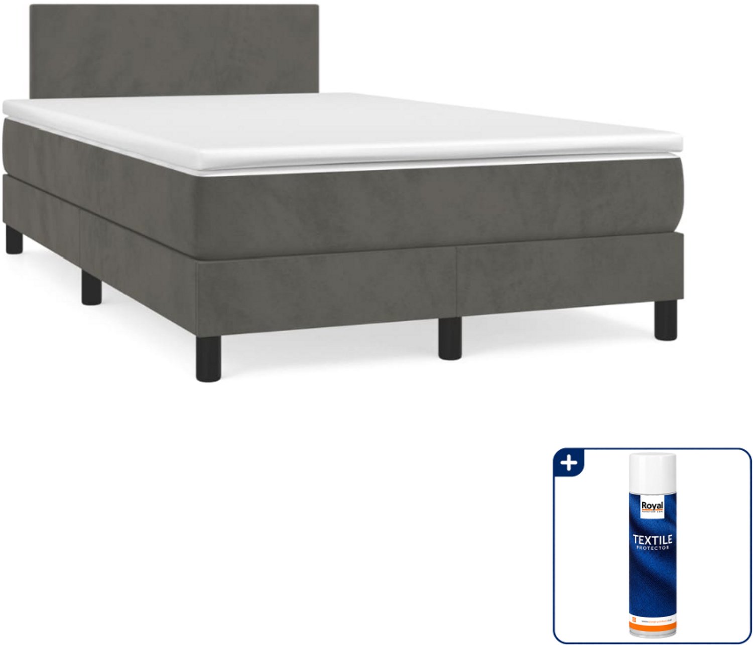 vidaXL boxspring met matras 120 x 200 cm - fluweel - donkergrijs - Inclusief textielbeschermer 500 ml