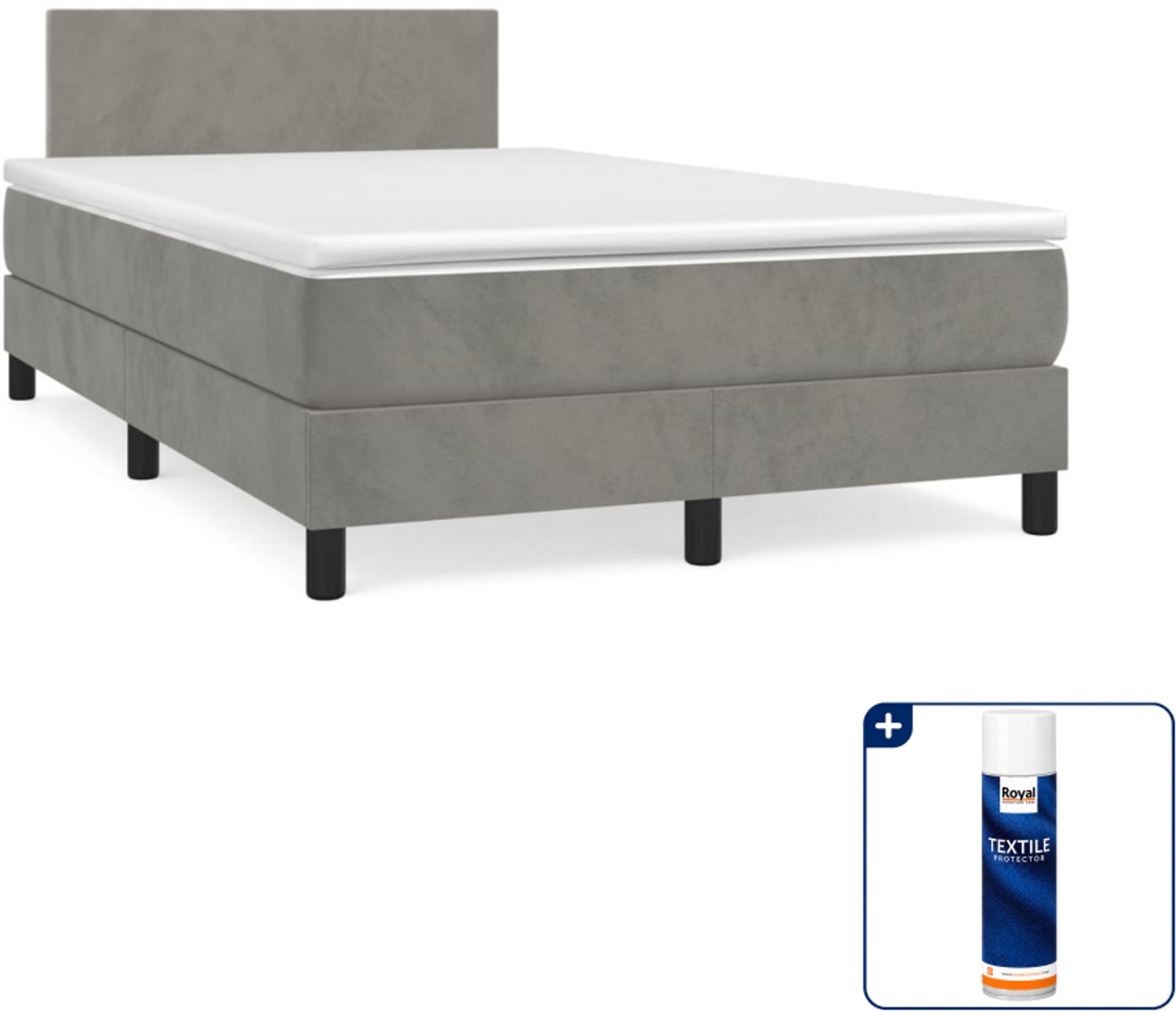 vidaXL boxspring met matras - 120 x 200 cm - fluweel - lichtgrijs - Inclusief textielbeschermer 500 ml