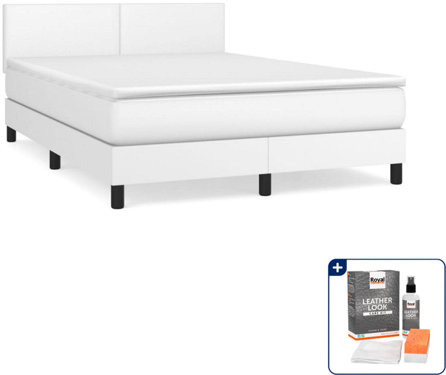 vidaXL boxspring met matras - Small double - 140 x 200 cm - wit - Inclusief onderhoudsset voor kunstleer 150 ml