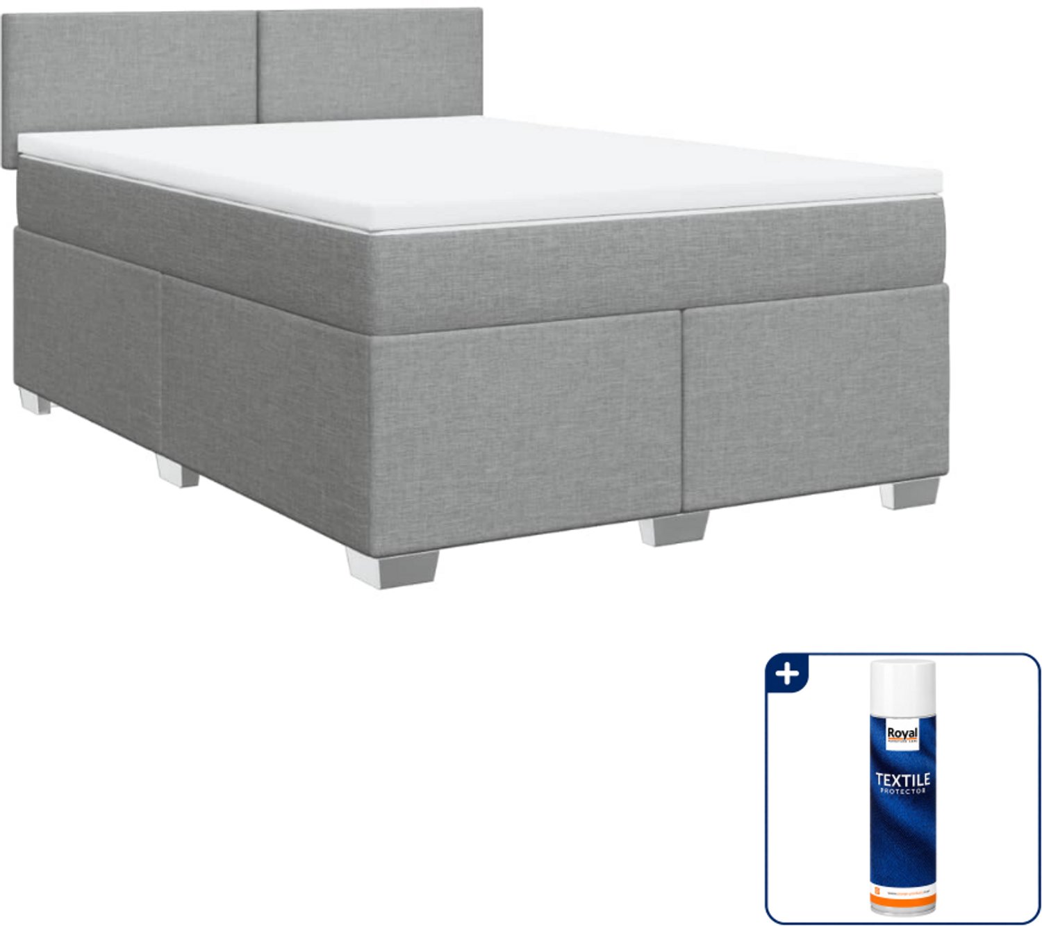 vidaXL boxspring met matras 140 x 190 cm - lichtgrijs - Inclusief textielbeschermer 500 ml