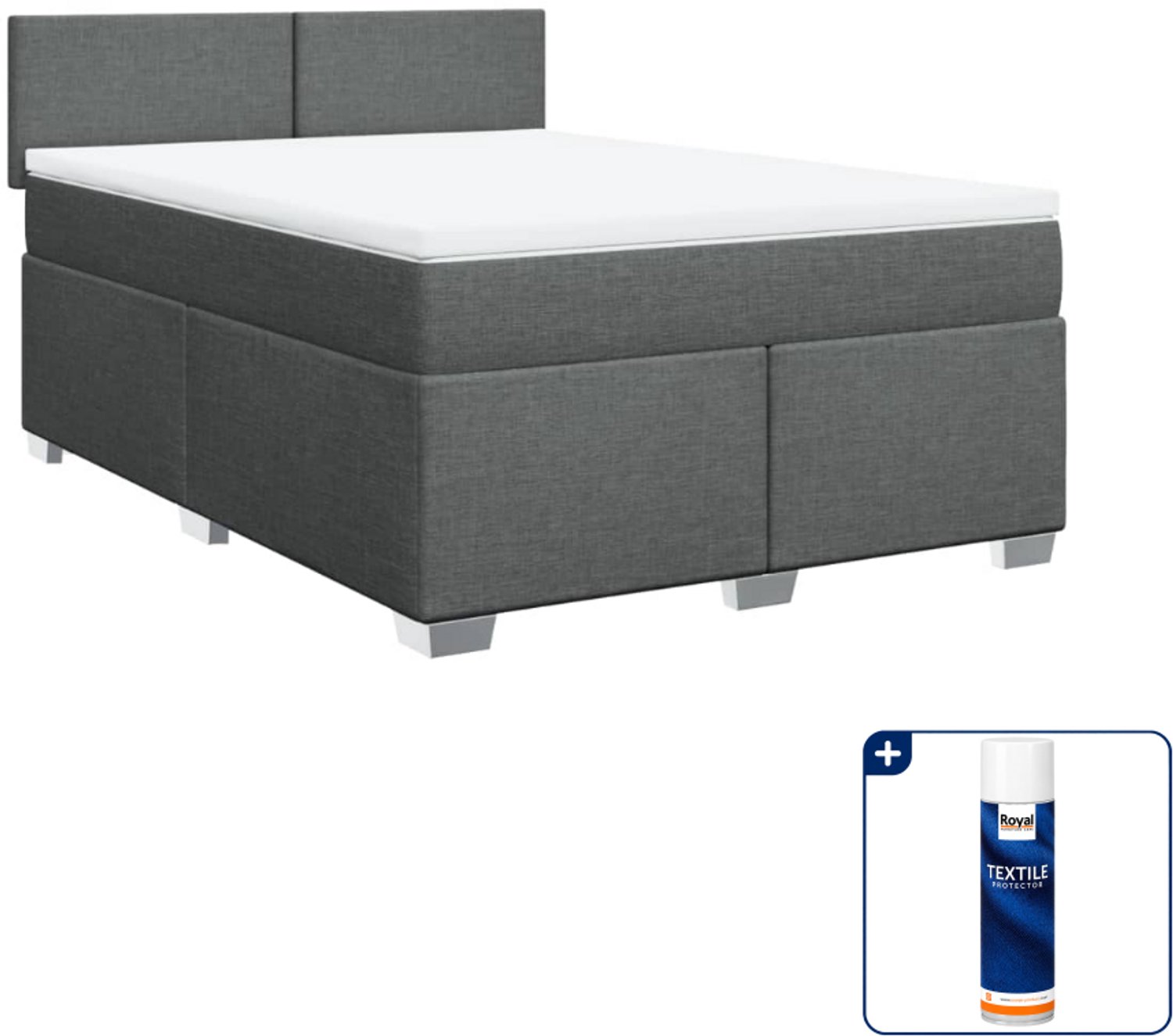 vidaXL boxspring met matras - 140 x 190 cm - stof - donkergrijs - Inclusief textielbeschermer 500 ml