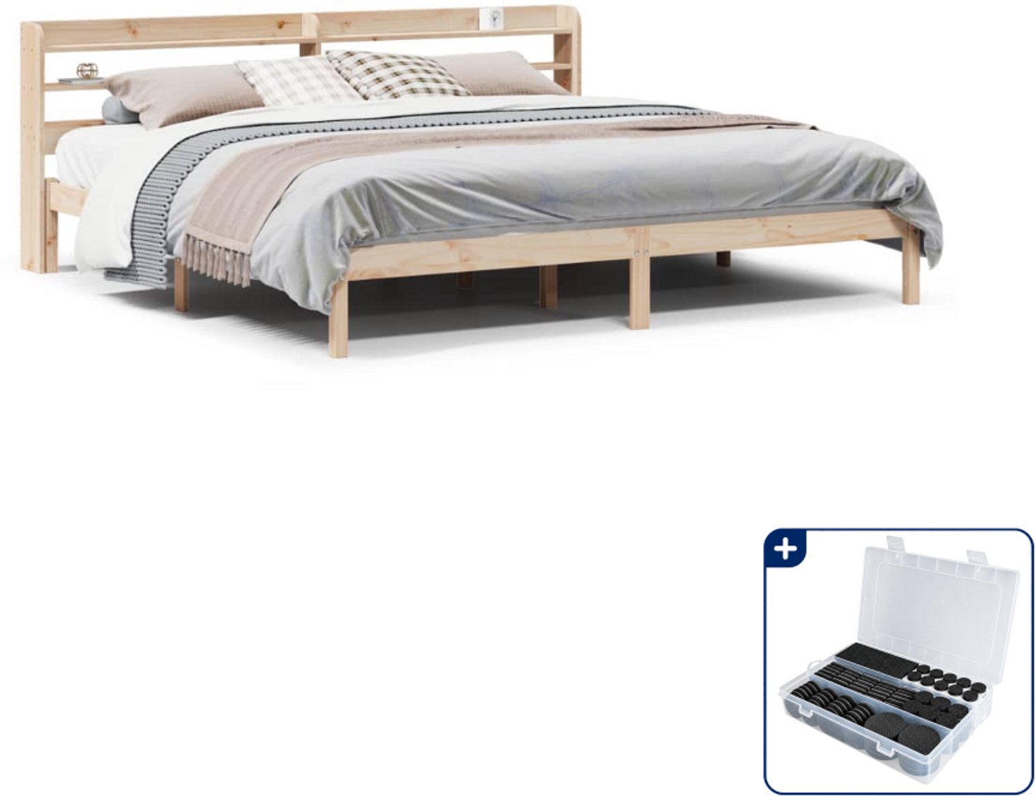 vidaXL bedframe - Kingsize - 180 x 200 cm - massief grenenhout - Inclusief antikrasvilt 177-delig Bruin