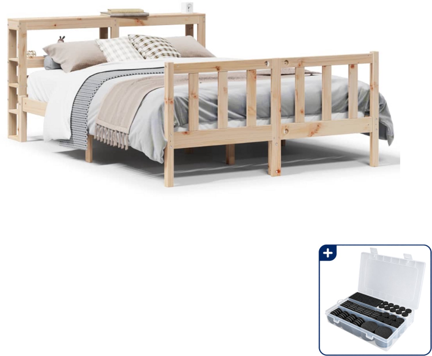 vidaXL bedframe - Queensize - 160 x 200 cm - massief grenenhout - Inclusief antikrasvilt 177-delig Bruin
