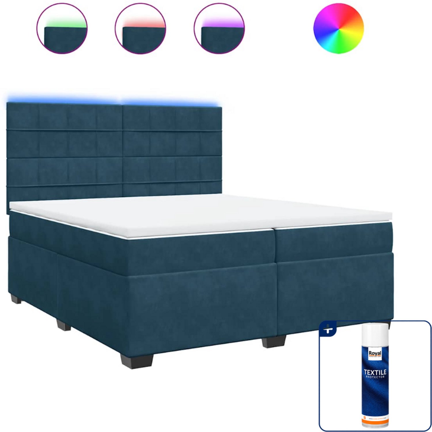 vidaXL Super kingsize boxspring met matras - 200 x 200 cm - blauw - Inclusief textielbeschermer 500 ml