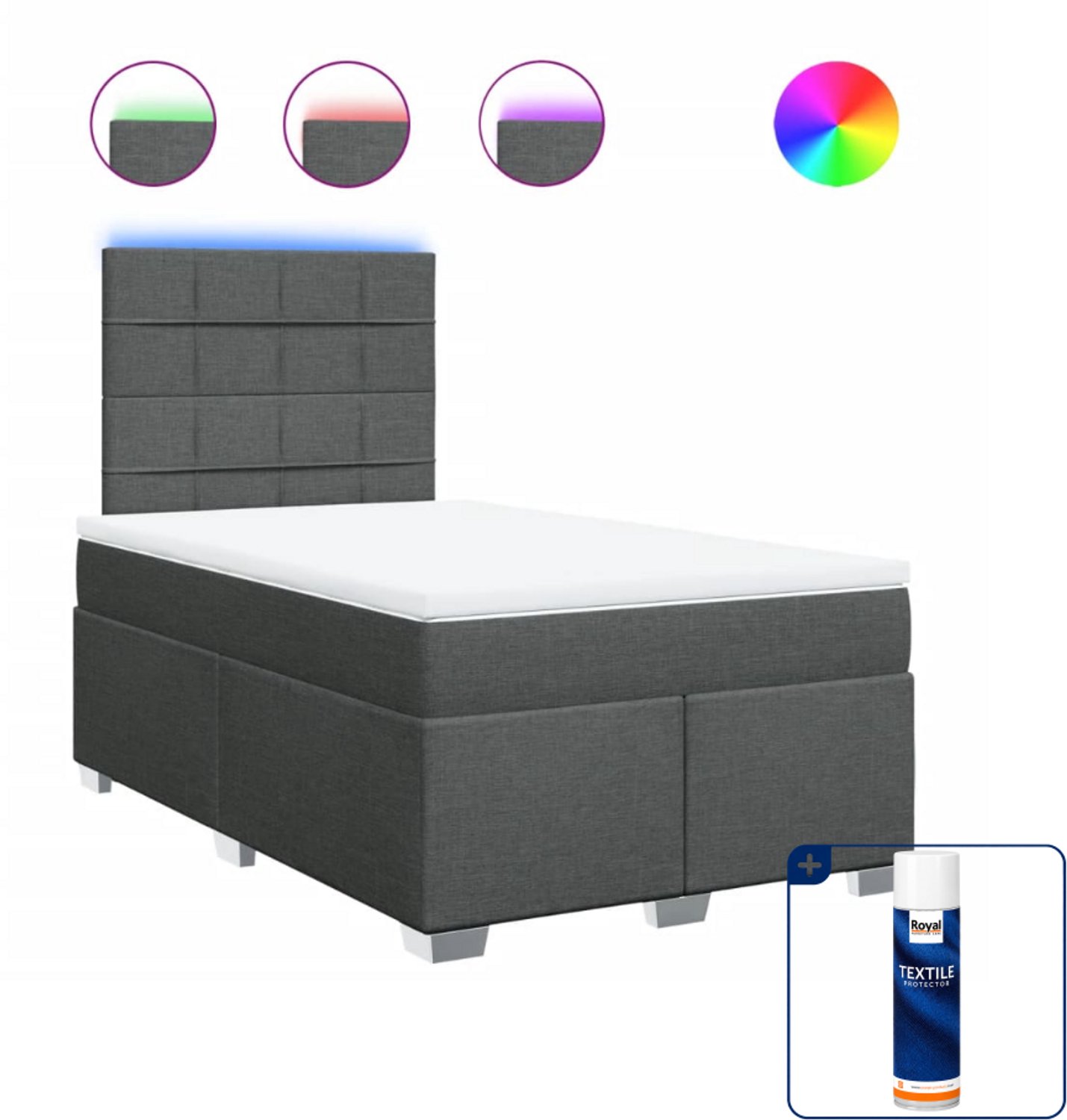 vidaXL boxspring met matras - 120 x 190 cm - stof - donkergrijs - Inclusief textielbeschermer 500 ml