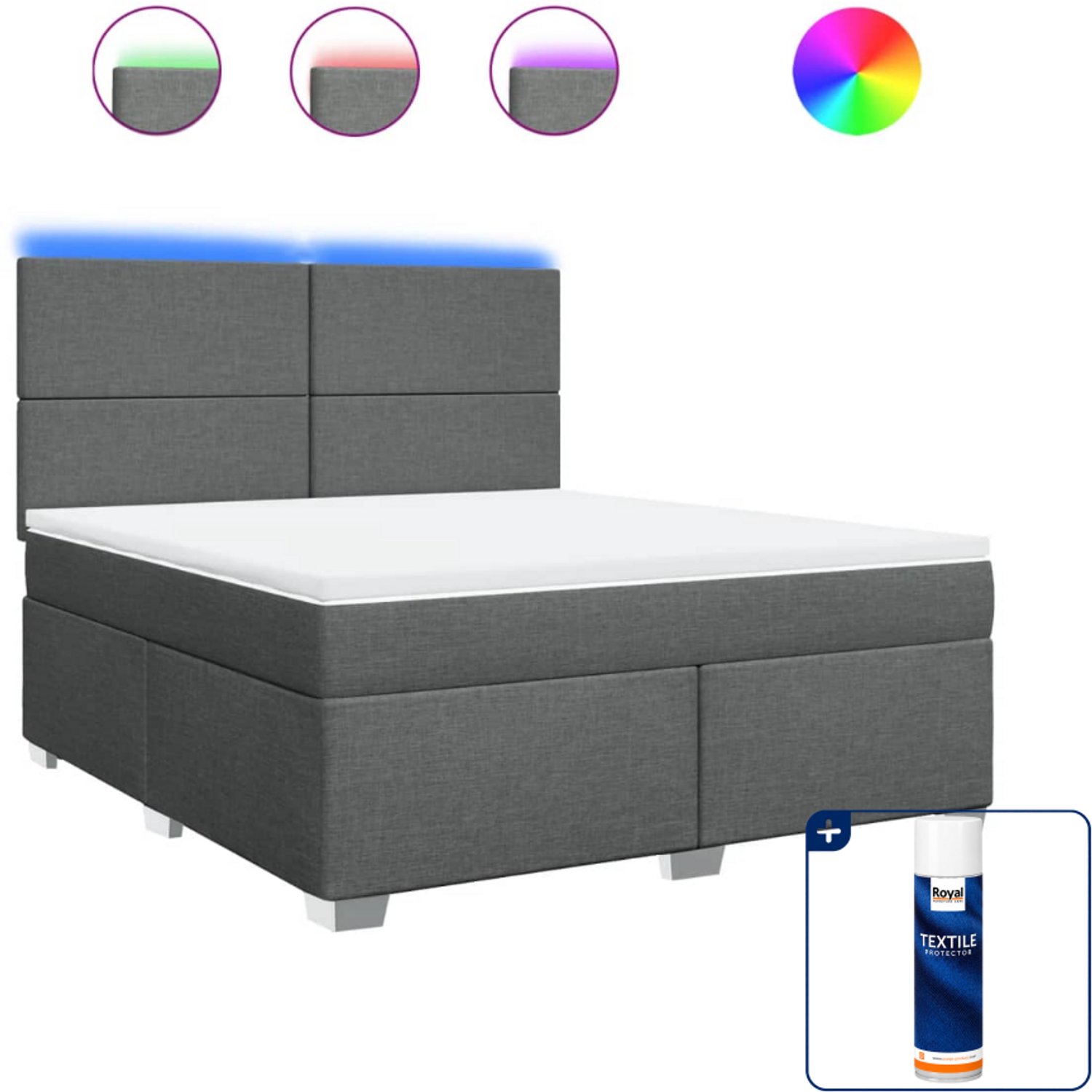 vidaXL Kingsize boxspring met matras - 180 x 200 cm - donkergrijs - Inclusief textielbeschermer 500 ml