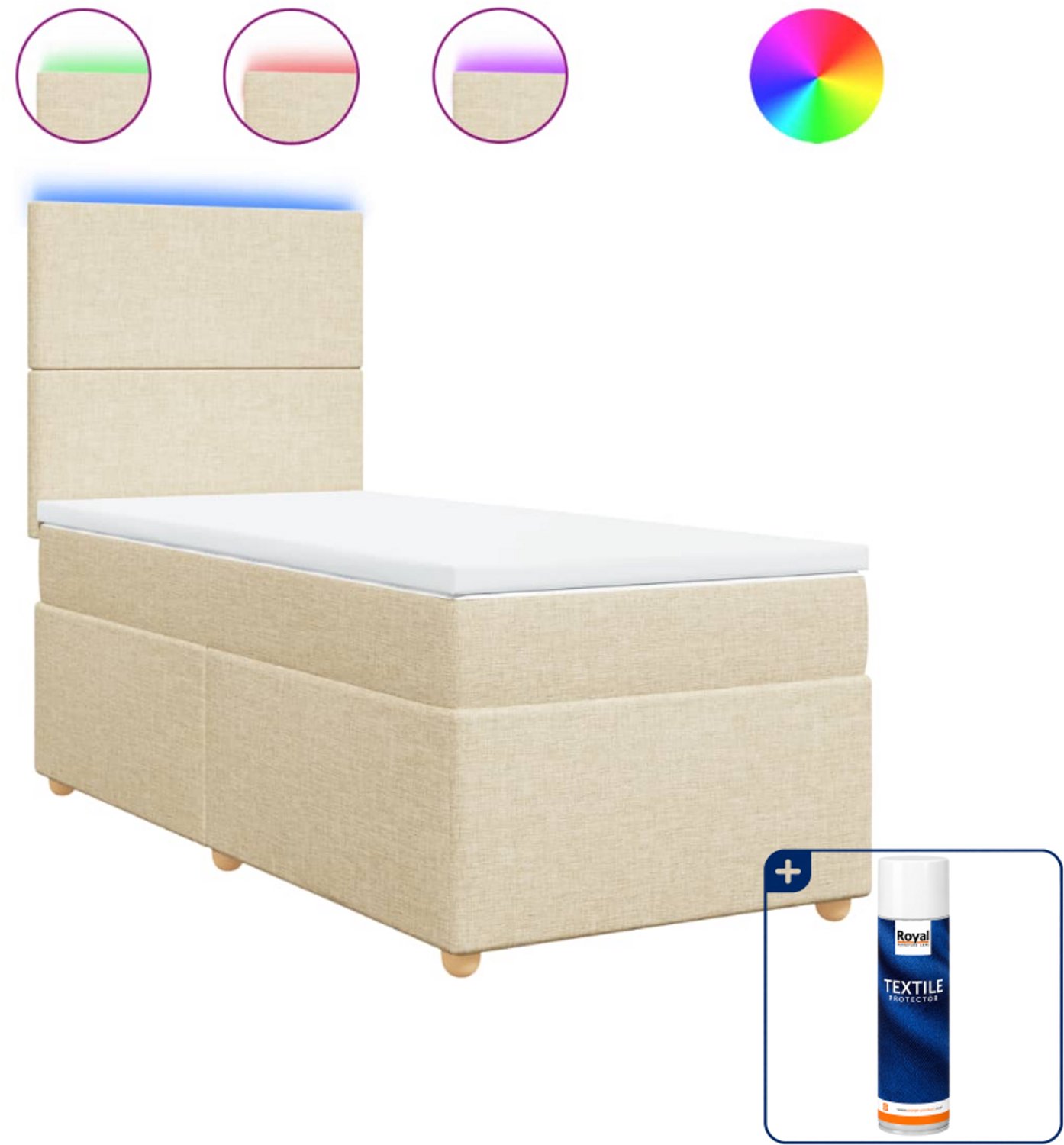 vidaXL boxspring met matras en topper 80x200 cm - crème - Inclusief textielbeschermer 500 ml