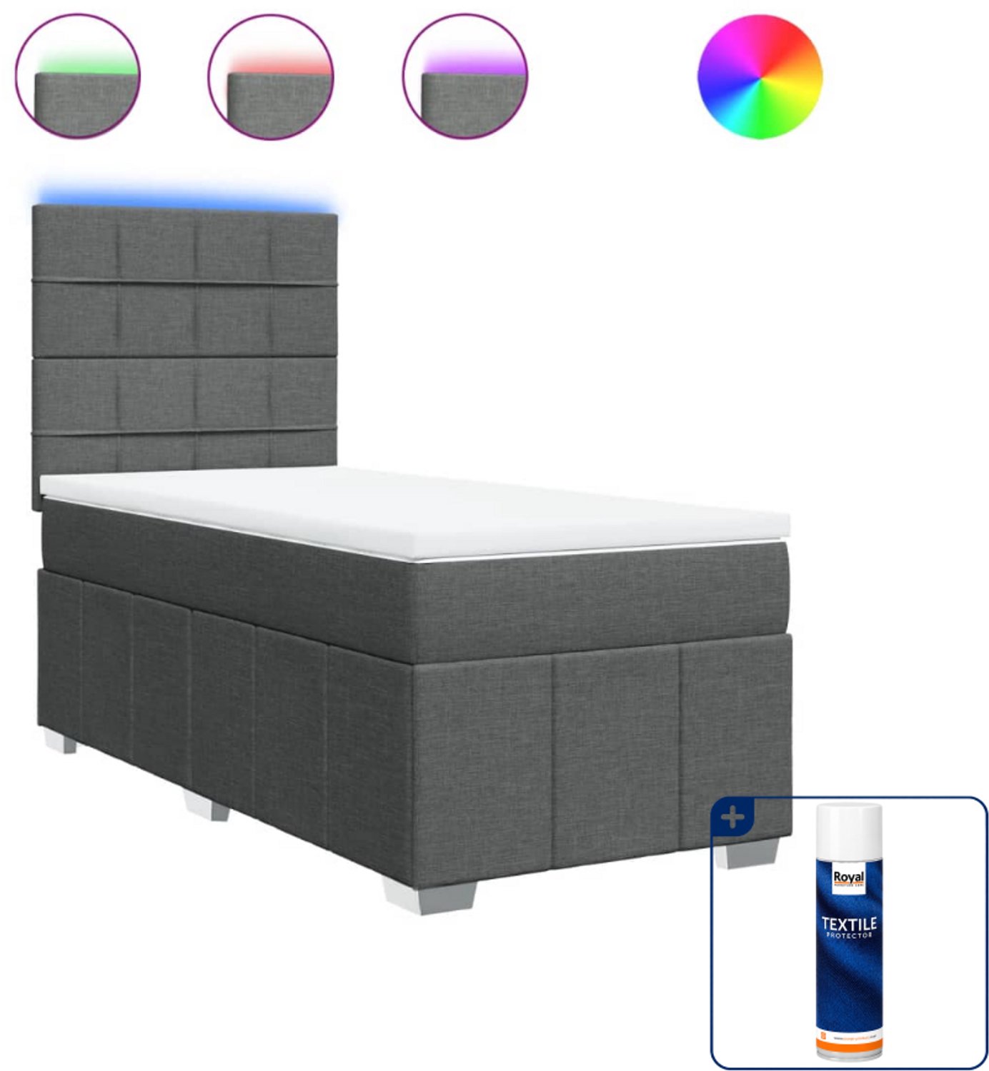 vidaXL boxspring met matras - 100 x 200 cm - stof - donkergrijs - Inclusief textielbeschermer 500 ml