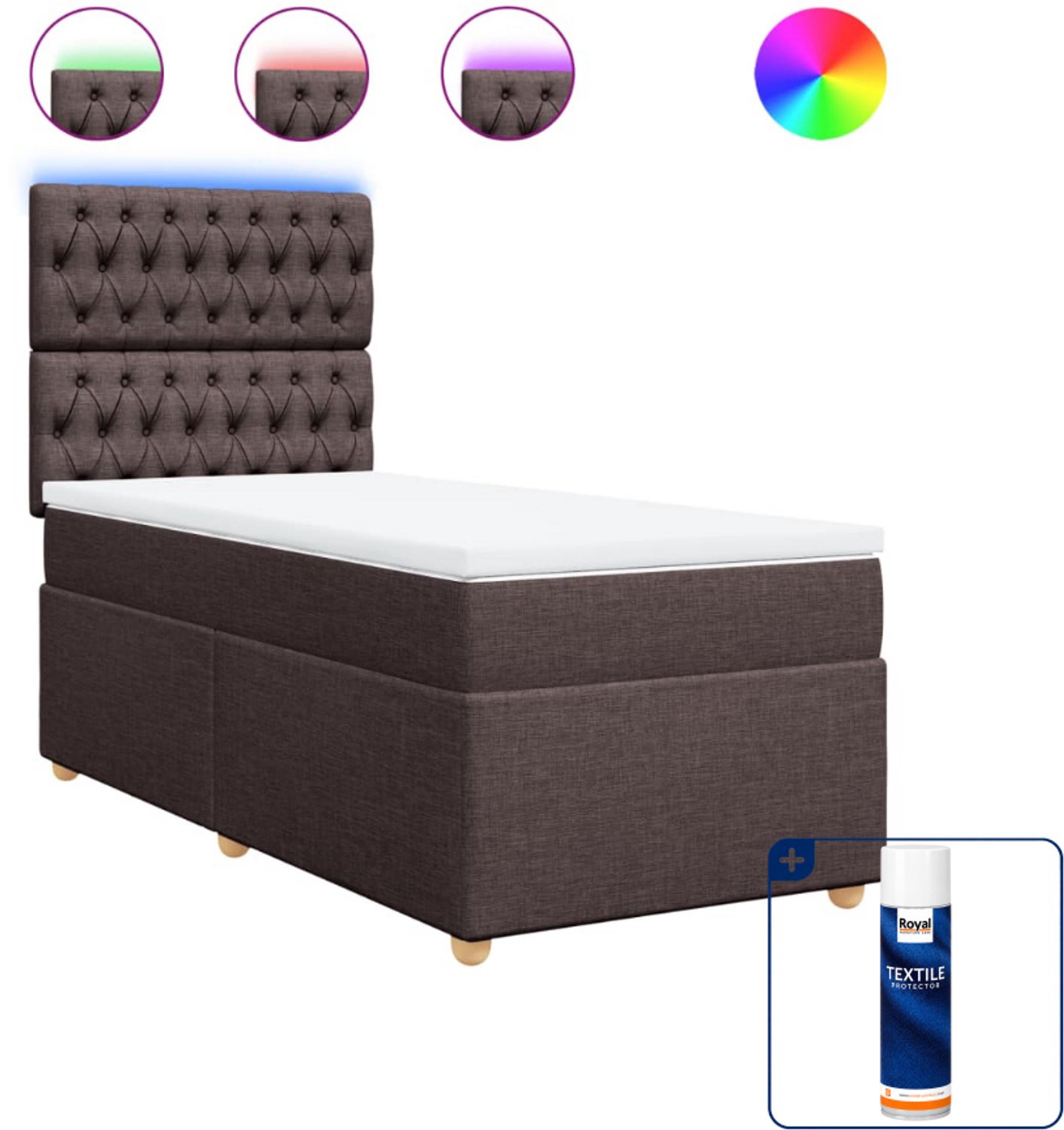 vidaXL boxspring met matras - 100 x 200 cm - donkerbruin - Inclusief textielbeschermer 500 ml