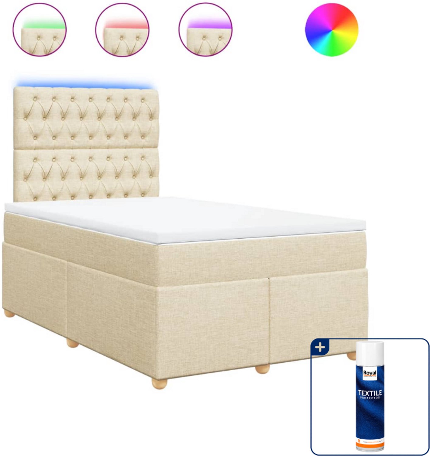 vidaXL boxspring met matras - 120 x 200 cm - stof - crèmekleurig - Inclusief textielbeschermer 500 ml
