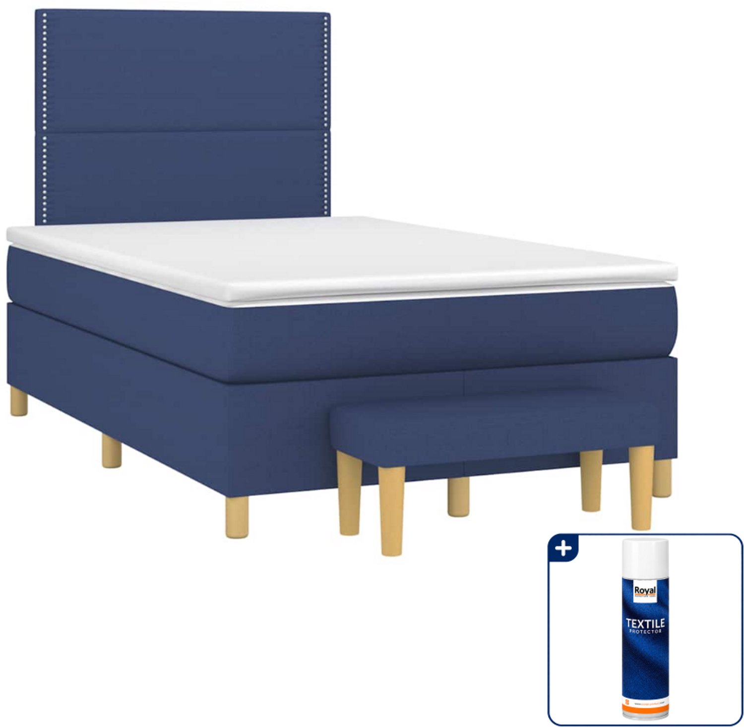 vidaXL boxspring met matras en bankje - 120 x 190 cm - blauw - Inclusief textielbeschermer 500 ml
