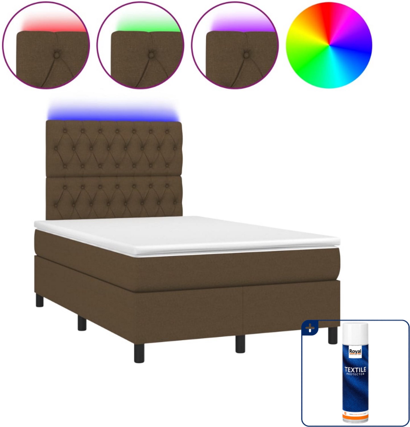 vidaXL boxspring met matras en led - 120 x 190 cm - donkerbruin - Inclusief textielbeschermer 500 ml Grijs