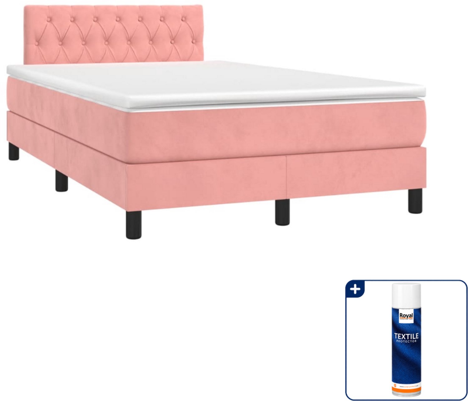 vidaXL boxspring met matras 120 x 190 cm - fluweel - roze - Inclusief textielbeschermer 500 ml