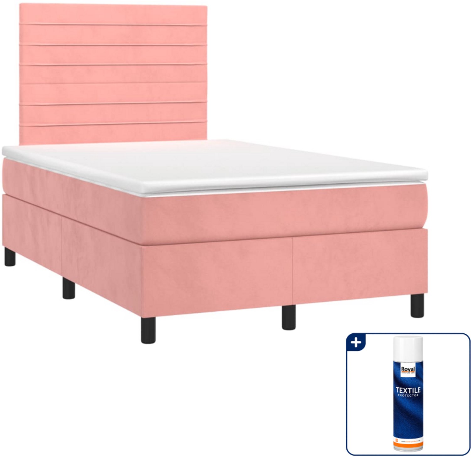 vidaXL boxspring met matras 120 x 190 cm - fluweel - roze - Inclusief textielbeschermer 500 ml