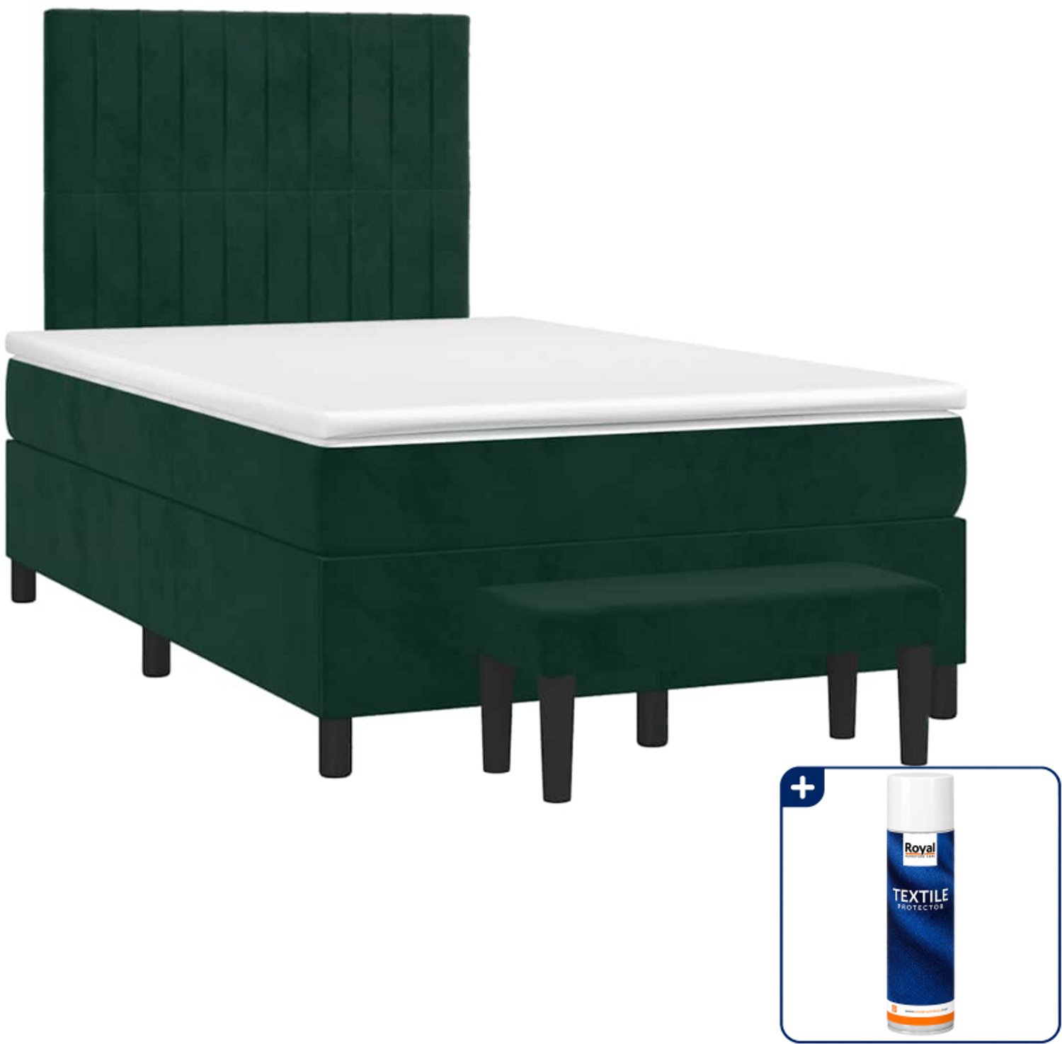 vidaXL boxspring met matras en bankje - 120 x 190 cm - fluweel - donkergroen - Inclusief textielbeschermer 500 ml
