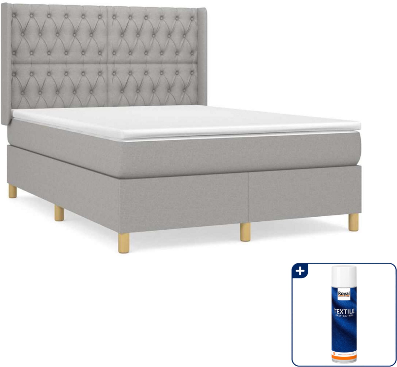 vidaXL boxspring met matras - Small double - 140 x 200 cm - lichtgrijs - Inclusief textielbeschermer 500 ml