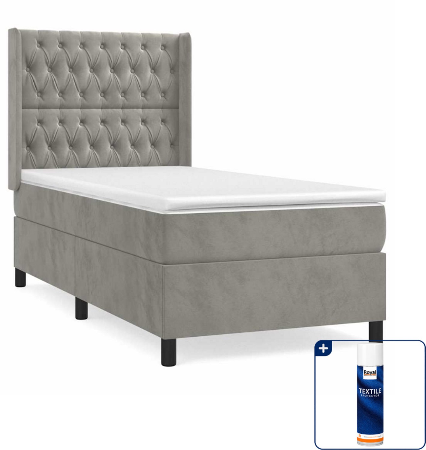 vidaXL boxspring met matras 90 x 190 cm - fluweel - lichtgrijs - Inclusief textielbeschermer 500 ml