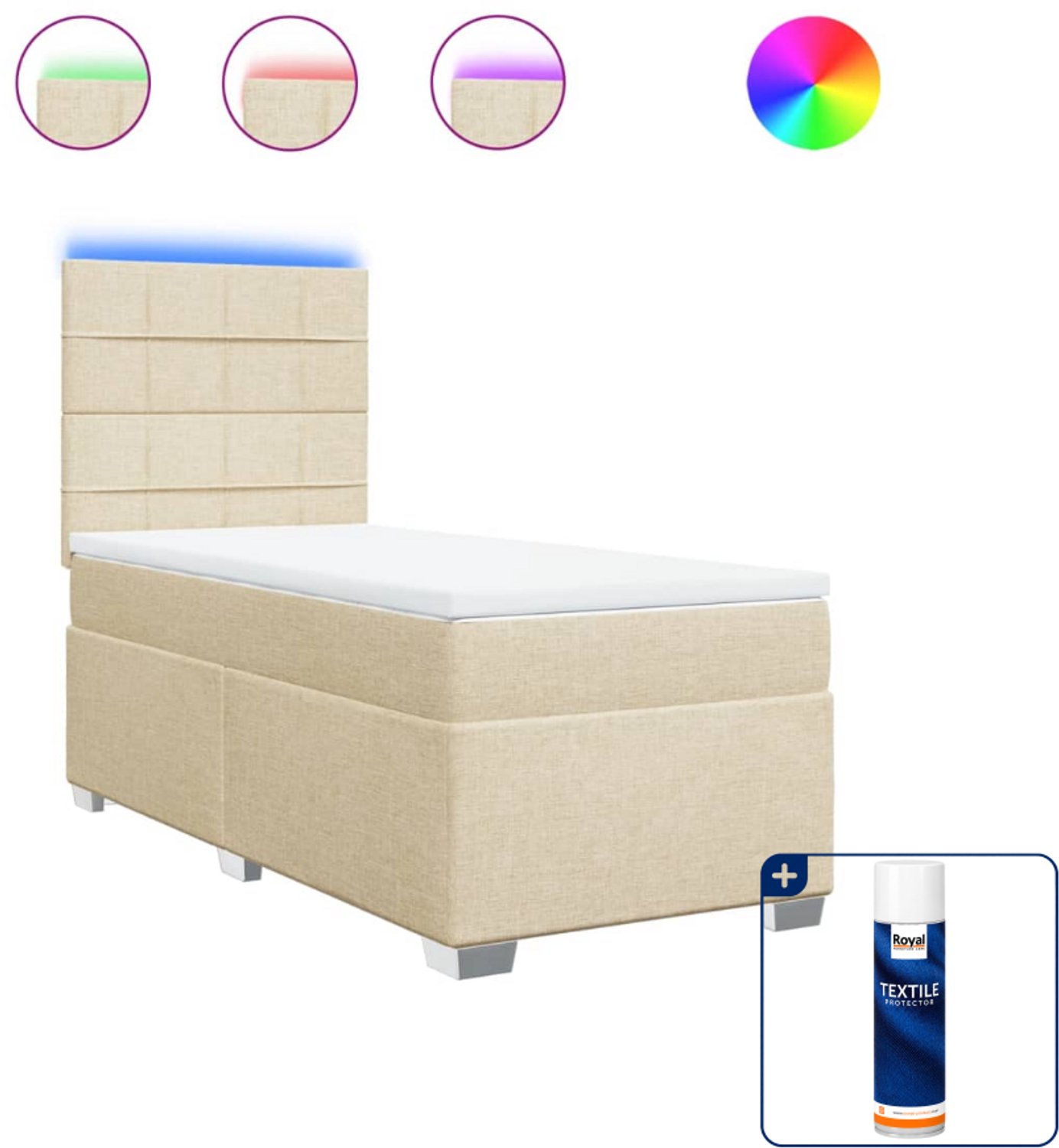 vidaXL boxspring met matras 80 x 200 cm - stof - crèmekleurig - Inclusief textielbeschermer 500 ml