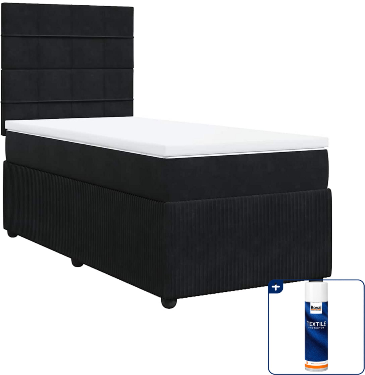vidaXL boxspring met matras - 80 x 200 cm - fluweel - zwart - Inclusief textielbeschermer 500 ml