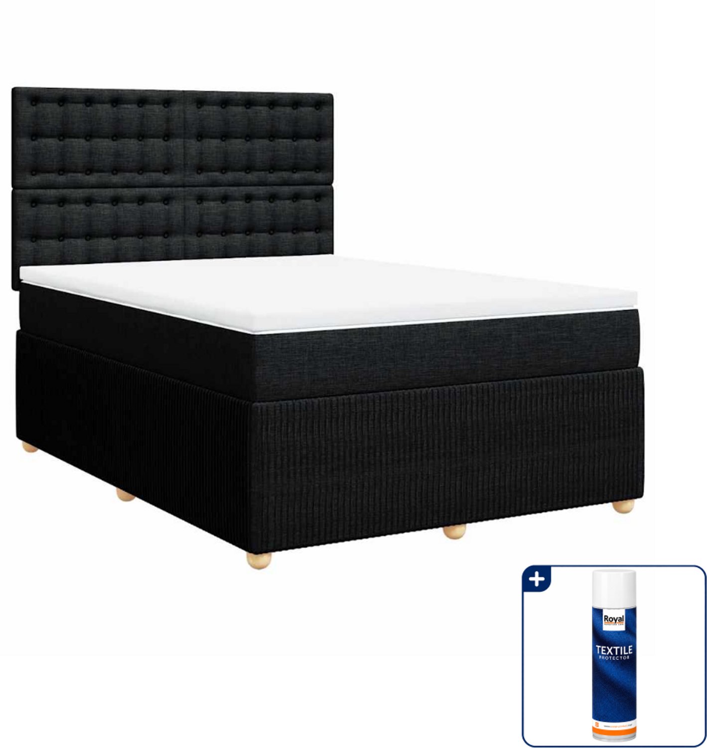 vidaXL boxspring met matras - Small double - 140 x 200 cm - zwart - Inclusief textielbeschermer 500 ml