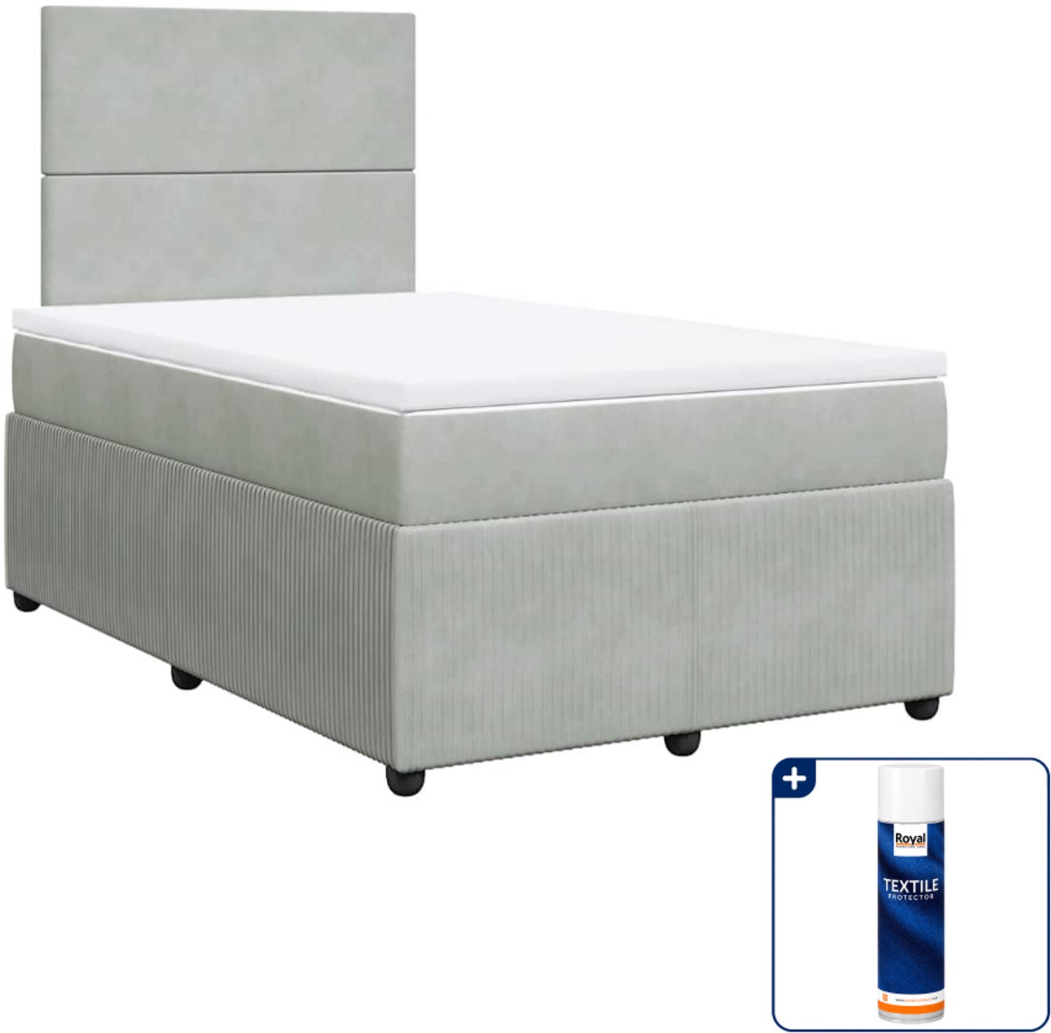 vidaXL boxspring met matras - 120 x 190 cm - fluweel - lichtgrijs - Inclusief textielbeschermer 500 ml