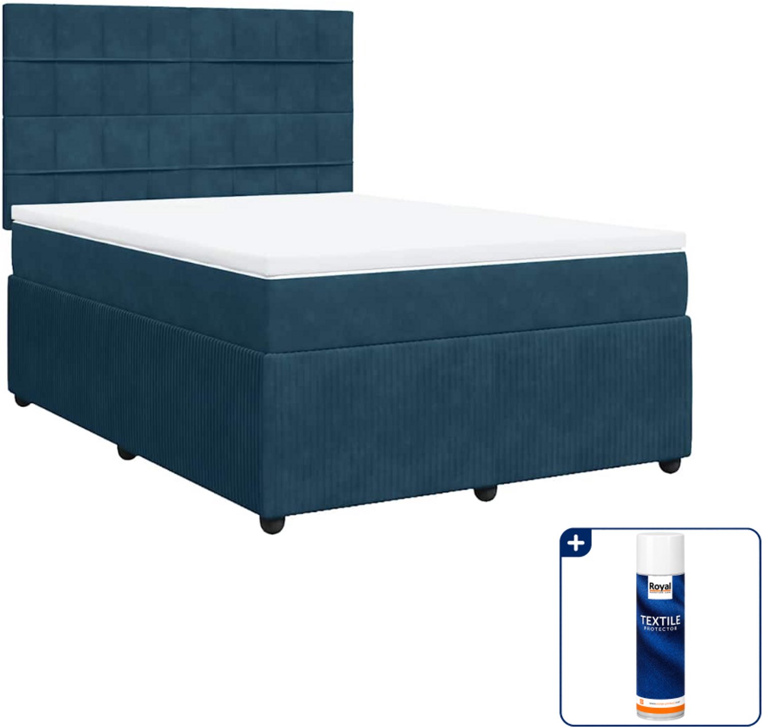 vidaXL boxspring met matras - Small double - 140 x 200 cm - donkerblauw - Inclusief textielbeschermer 500 ml