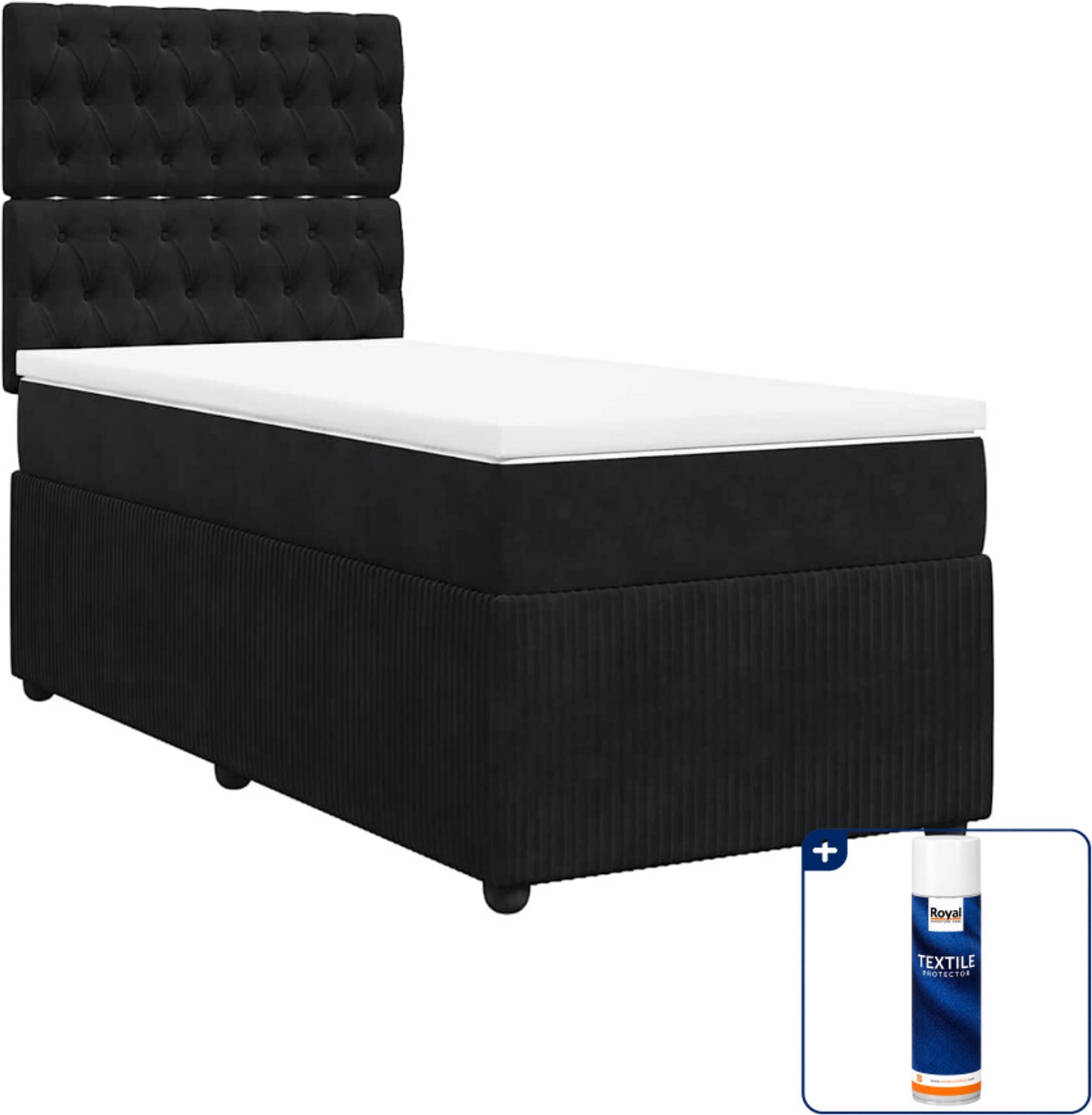 vidaXL boxspring met matras 100 x 200 cm - fluweel - zwart - Inclusief textielbeschermer 500 ml