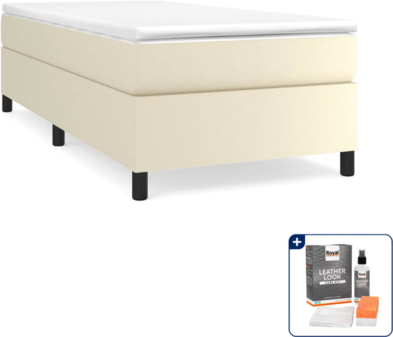 vidaXL boxspring met matras - 80 x 200 cm - kunstleer - crème - Inclusief onderhoudsset voor kunstleer 150 ml