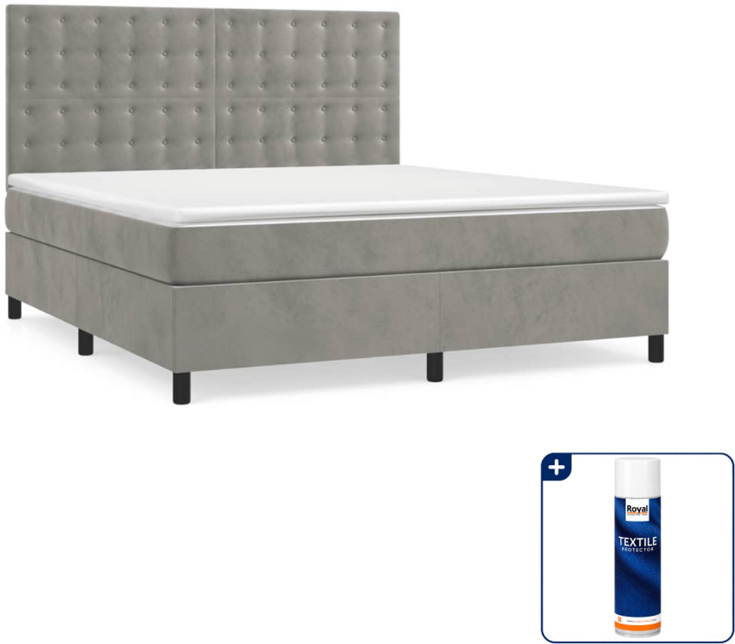 vidaXL boxspring met matras - Queensize - 160 x 200 cm - lichtgrijs - Inclusief textielbeschermer 500 ml