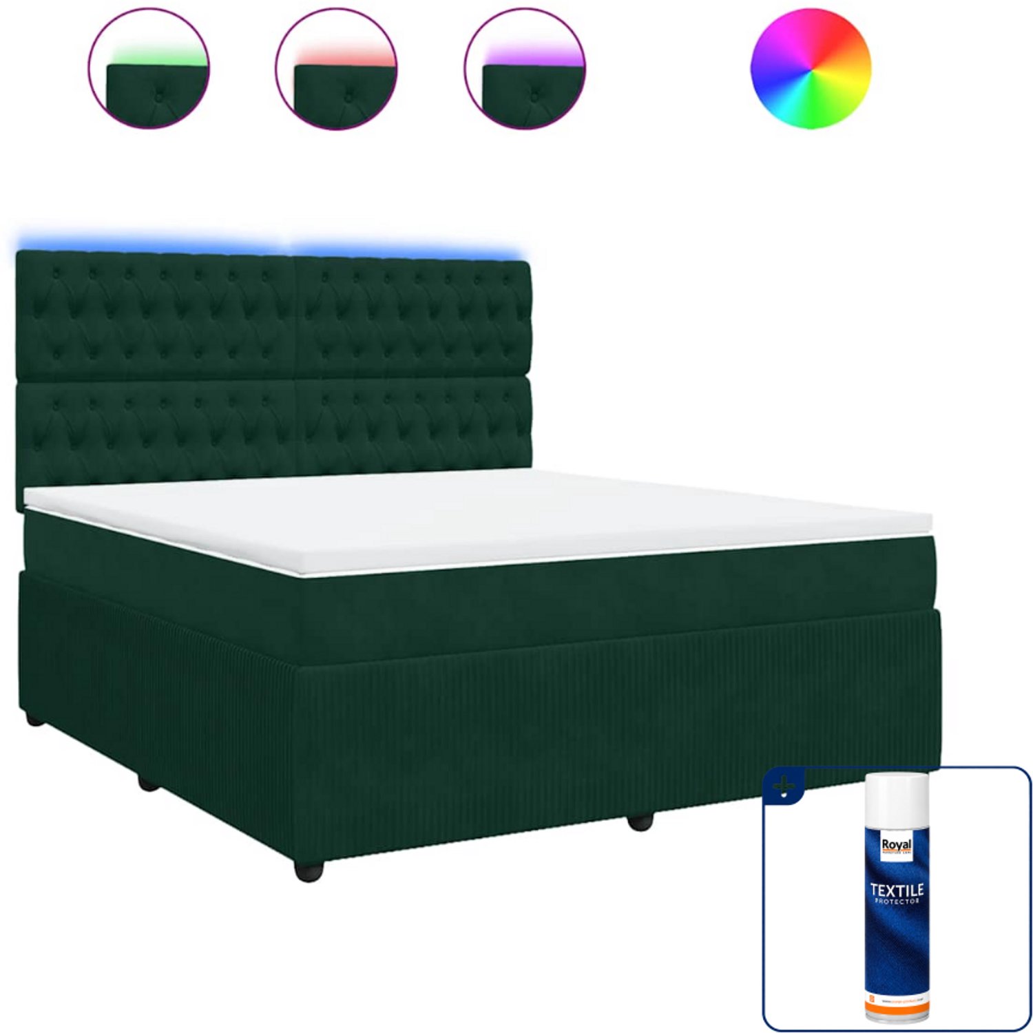 vidaXL Kingsize boxspring met matras - 180 x 200 cm - donkergroen - Inclusief textielbeschermer 500 ml