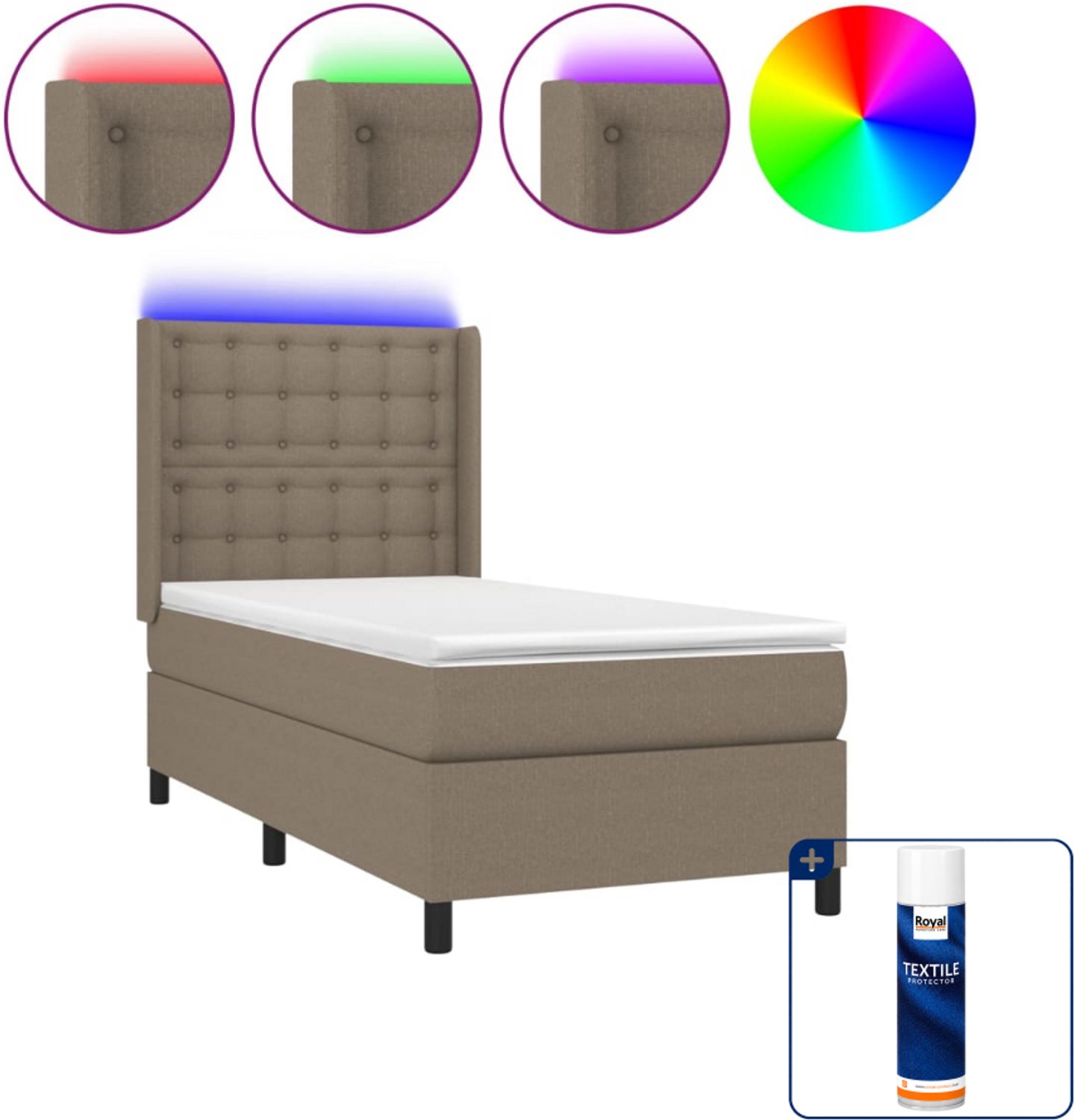 vidaXL boxspring met matras en LED - 80 x 200 cm - taupe - Inclusief textielbeschermer 500 ml